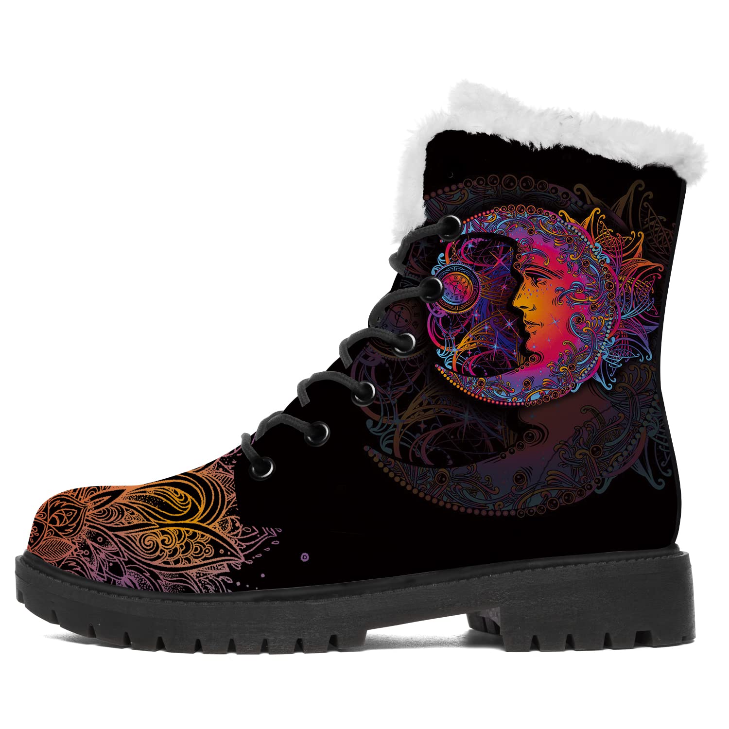 Women's & Girls' Sun and Moon Snow Boots - Waterproof Fur Lined Winter Combat Ankle Boots for Women, Men & Boys | Perfect for Snowy Days, Hiking & Outdoor Adventures
