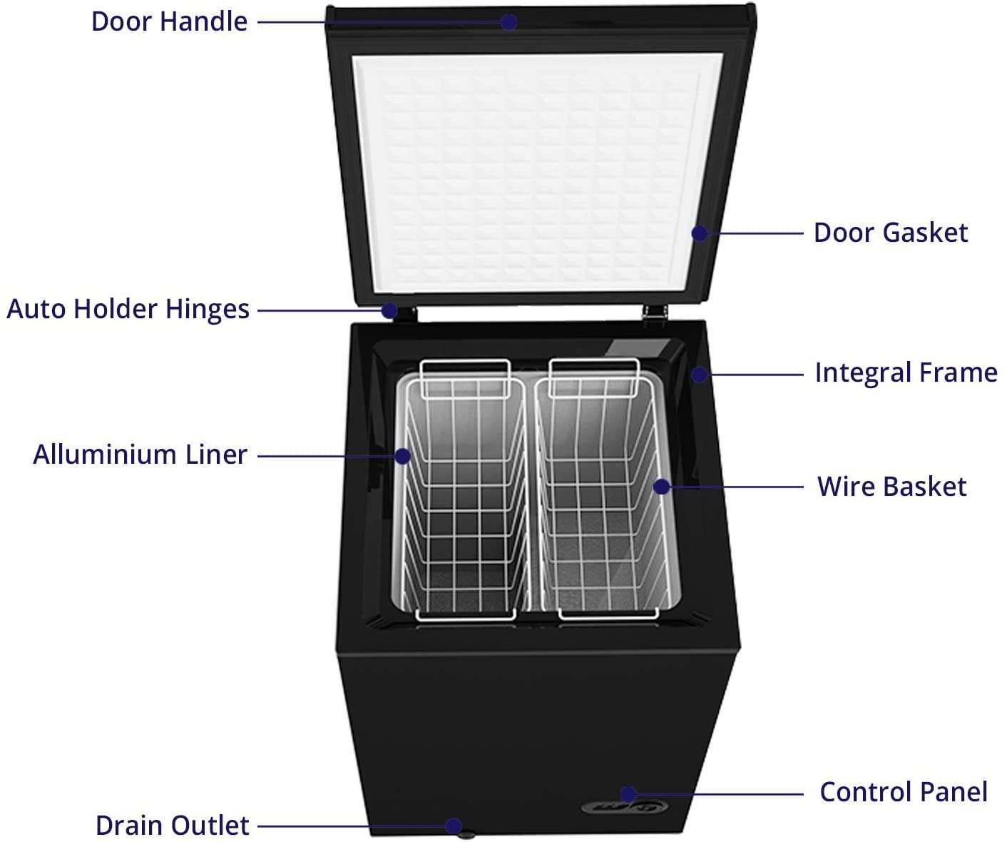 Northair 3.5 Cu Ft Compact Chest Freezer with 2 Removable Baskets - Ultra Quiet Operation & 7 Adjustable Temperature Settings - Perfect for Home, Garage, or Basement Storage - Black