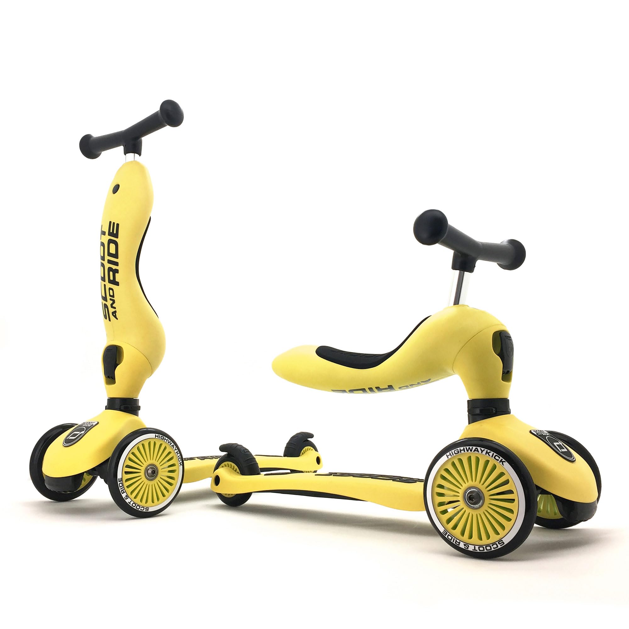 Scoot & Ride 2-in-1 Ride-On & Stand Kids Scooter for Toddlers Ages 1-5 | Highwaykick 1 Lemon | Outdoor Play, Park Adventures & Learning Balance for Preschoolers