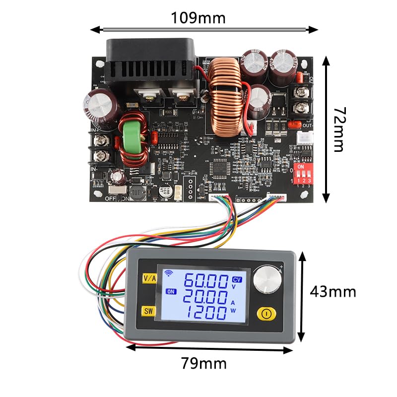 XY6020L 1200W DC Buck Converter - Adjustable Voltage Power Supply Module 20A Step Down Regulator for CNC, LED, Solar Panels & DIY Electronics Projects