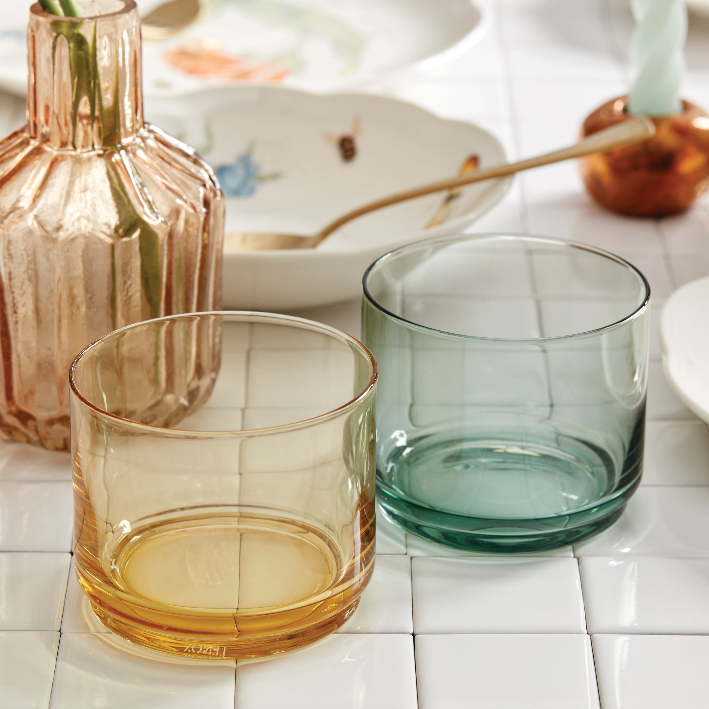 Tuscany Classics Stackable Green Short Glasses Set of 4 - Durable Drinking Glasses for Iced Tea, Juice & Cocktails - Perfect for Home, Bar & Restaurant Use