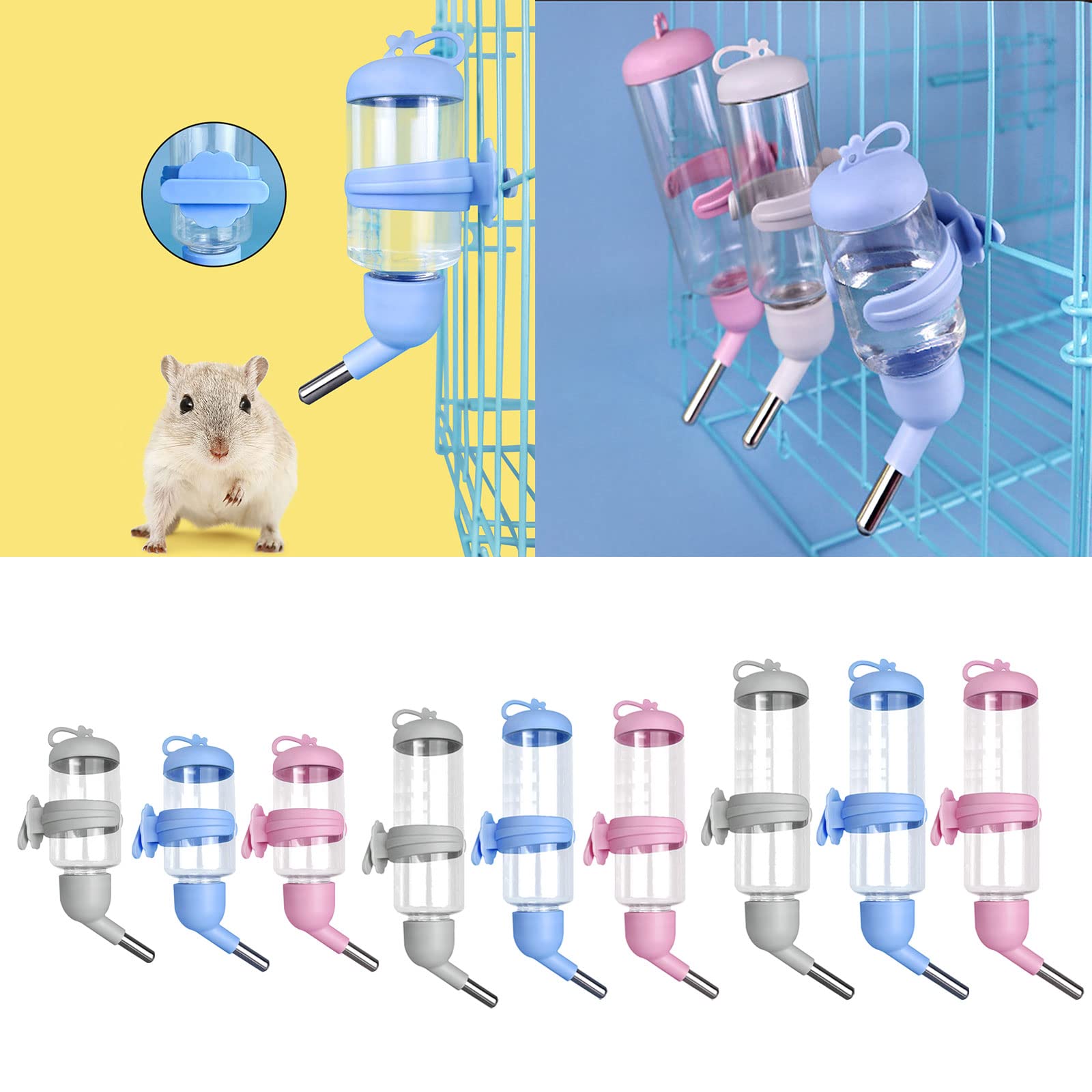 Hamster Water Bottle Dispenser - Hangable Pet Drinking Fountain Feeder for Cages, Travel & Outdoor Use