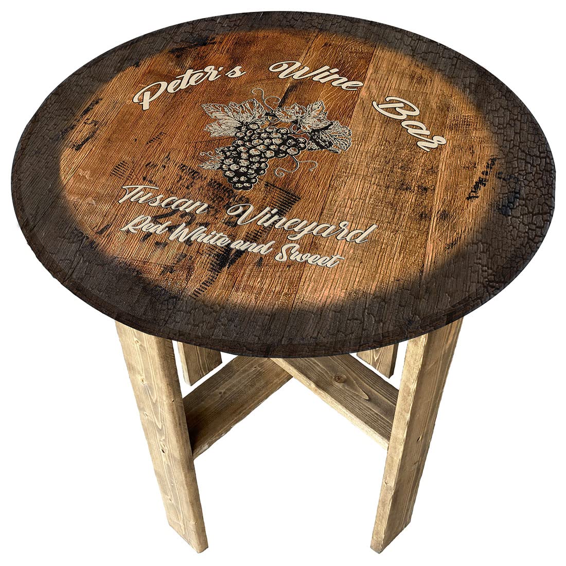Rustic Tuscan Wine Barrel End Table - Farmhouse Whiskey Barrel Side Table for Living Room, Bedroom & Wine Cellar Decor