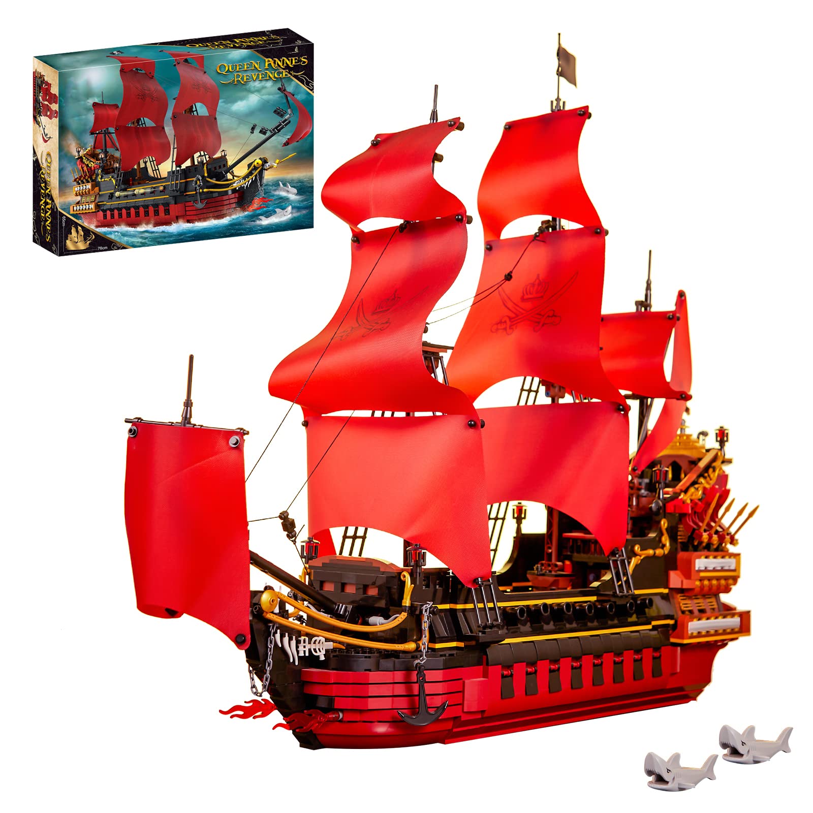 MAYS Pirate Ship Queen Anne's Revenge Model Building Blocks - 3694 PCS Modular Construction Toy Set Compatible with LEGO | 80x61CM Large Pirate Ship Model | Perfect for Collectors, DIY Enthusiasts & Gift Giving