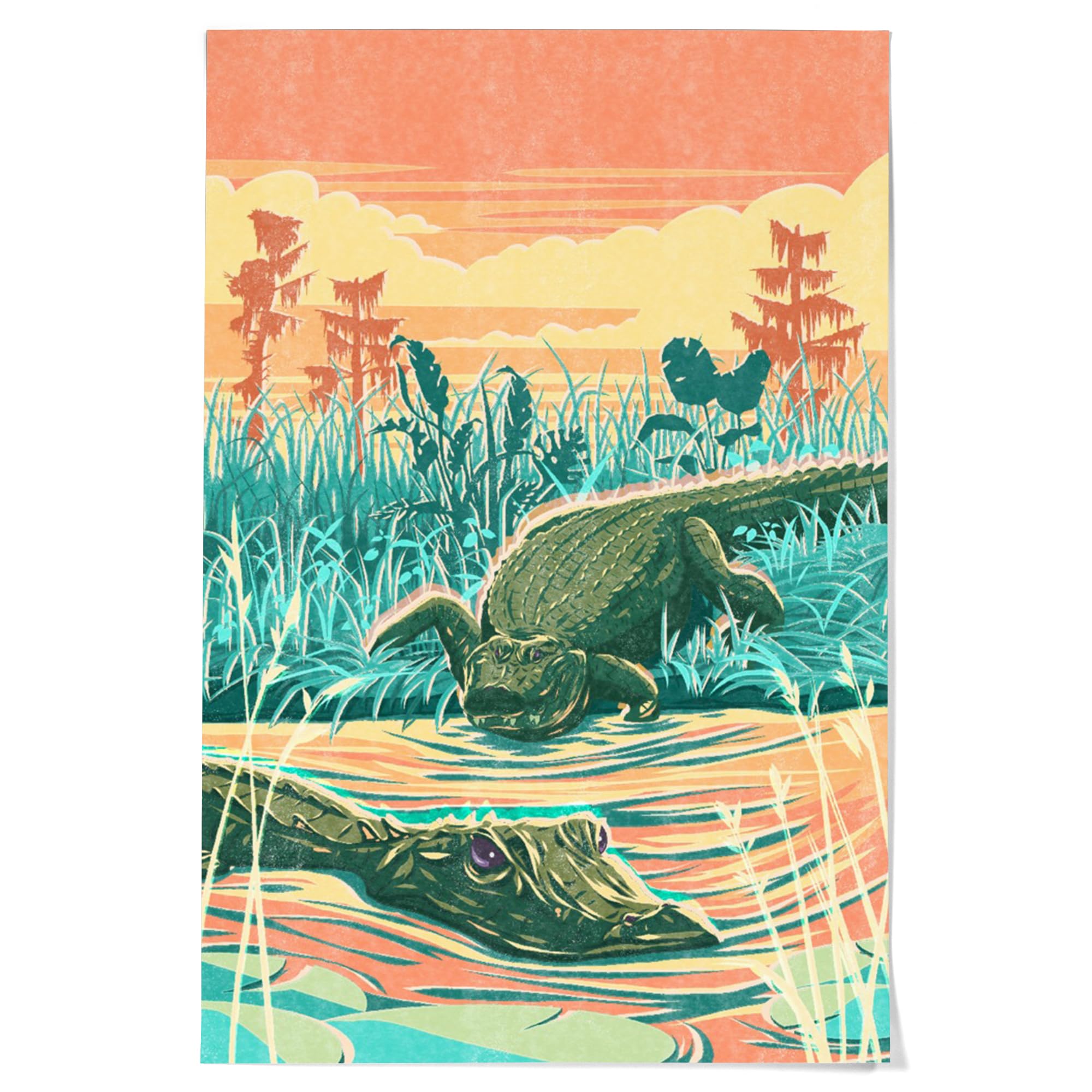 Lantern Press 36x54 Inch Giclee Art Print - Vintage Alligator Wall Decor for Living Room, Bedroom & Office - Premium Canvas Painting for Home & Commercial Spaces