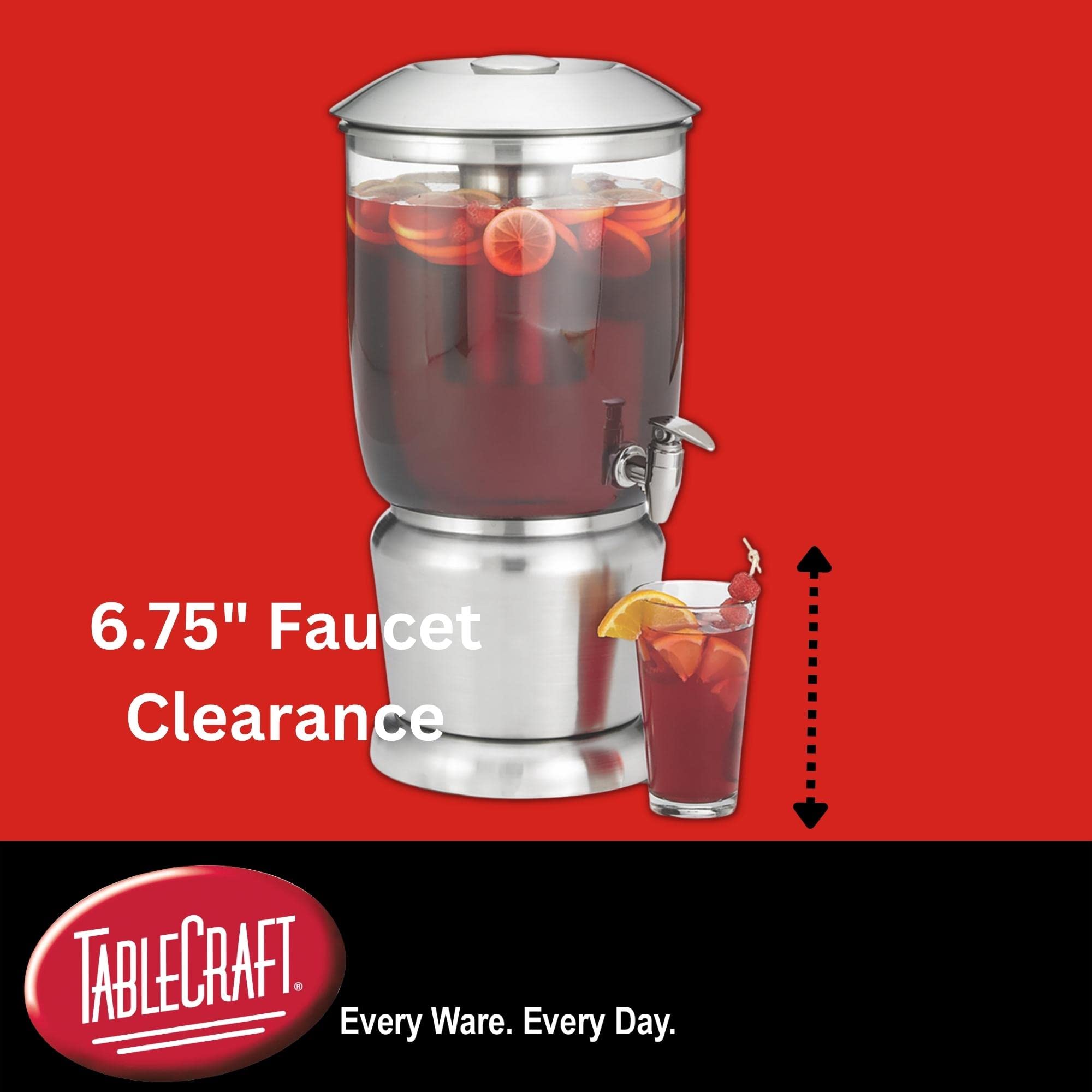 Premium TableCraft 75 2.5 Gallon Drink Dispenser with Fruit Infuser & Stand - Tritan BPA-Free Plastic & Brushed Stainless Steel - Cold Beverage Server for Parties, Weddings, Catering & Home Use - Perfect for Lemonade, Iced Tea & Infused Water