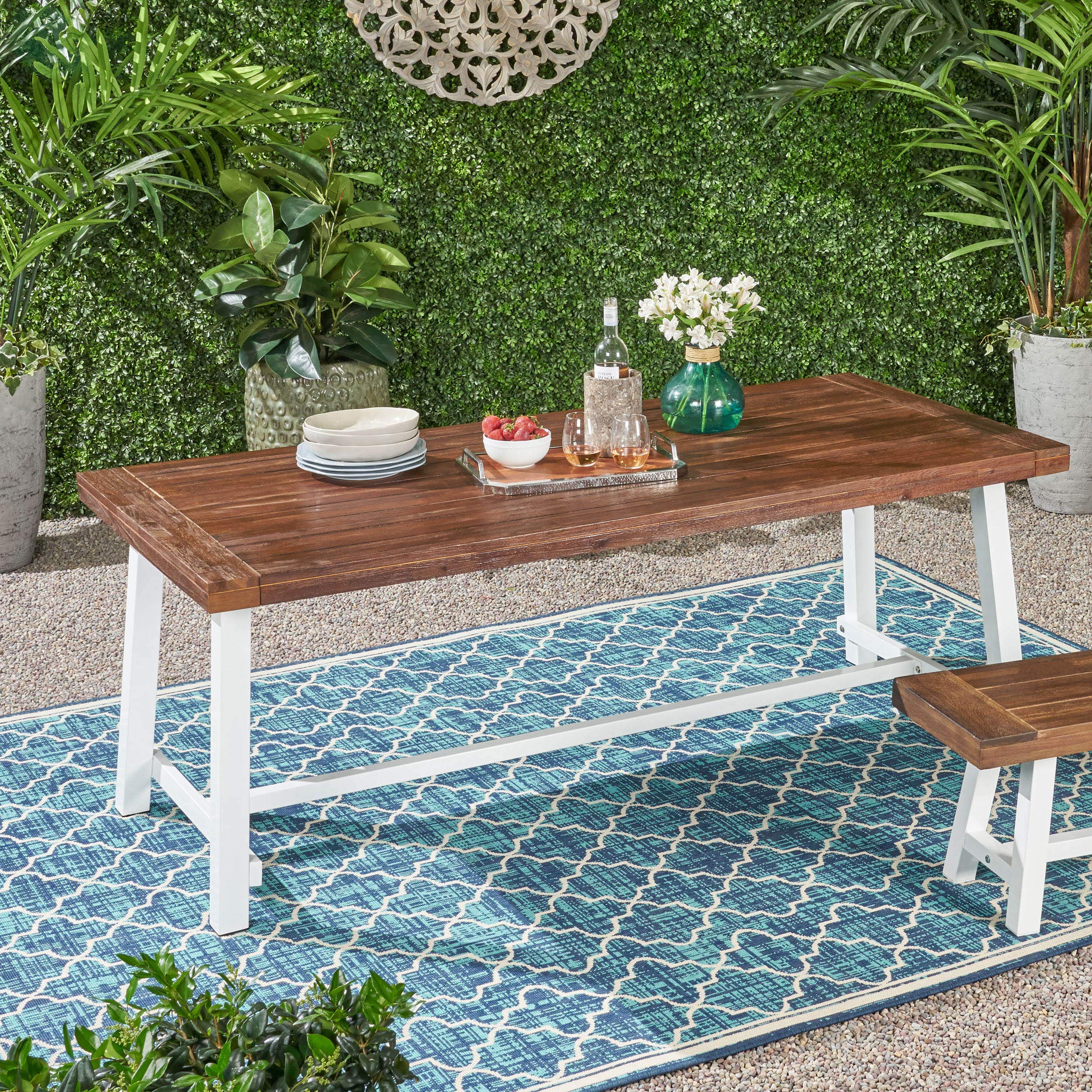 Christopher Knight Home 8-Piece Outdoor Dining Set - Dark Brown & White Iron Patio Table with 8 Chairs for Backyard, Garden, Poolside & Terrace