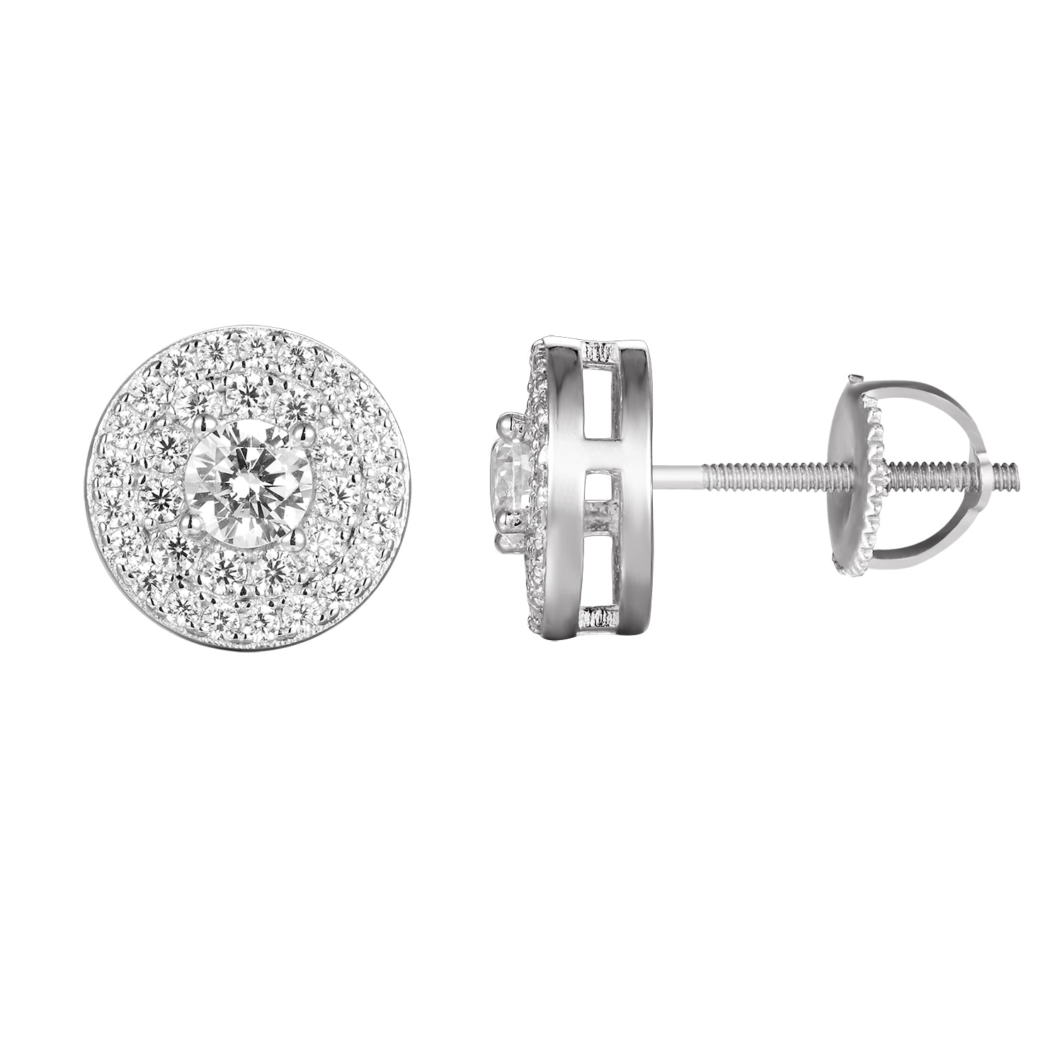 14K Sterling Silver Solitaire Round Bling Screw Back Earrings for Women - Hypoallergenic Cubic Zirconia Stud Earrings for Everyday Wear & Special Occasions