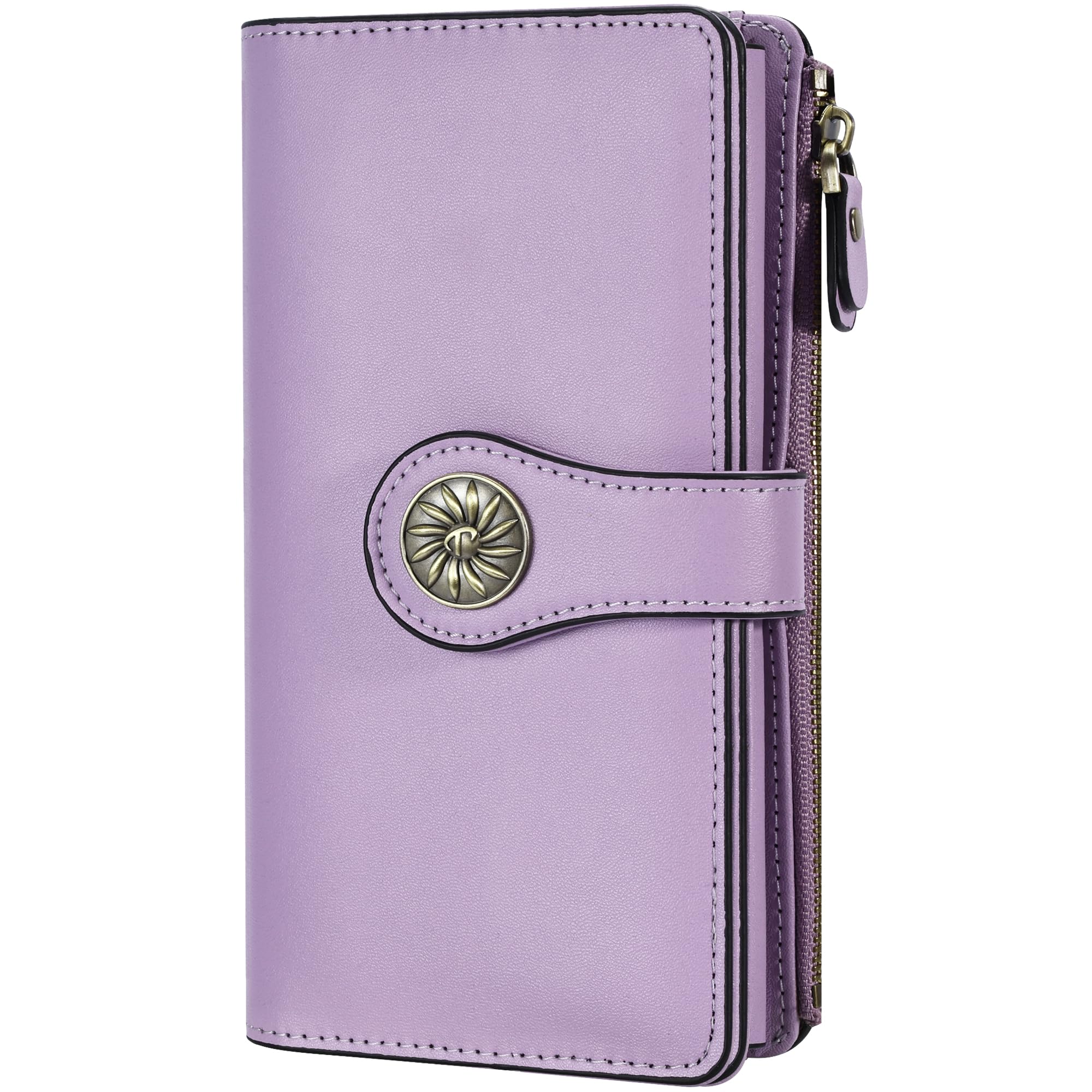 Travelambo Women's RFID Blocking Luxury Waxed Leather Clutch Wallet - Large Capacity Multi-Card Organizer with Zipper Pocket | Perfect for Travel, Shopping & Everyday Use