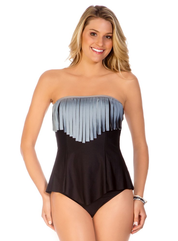 Eco Swim by Aqua Green Women's Loop Fringe Tankini Top - Sustainable Swimwear for Women - Perfect for Beach, Pool & Summer Vacations