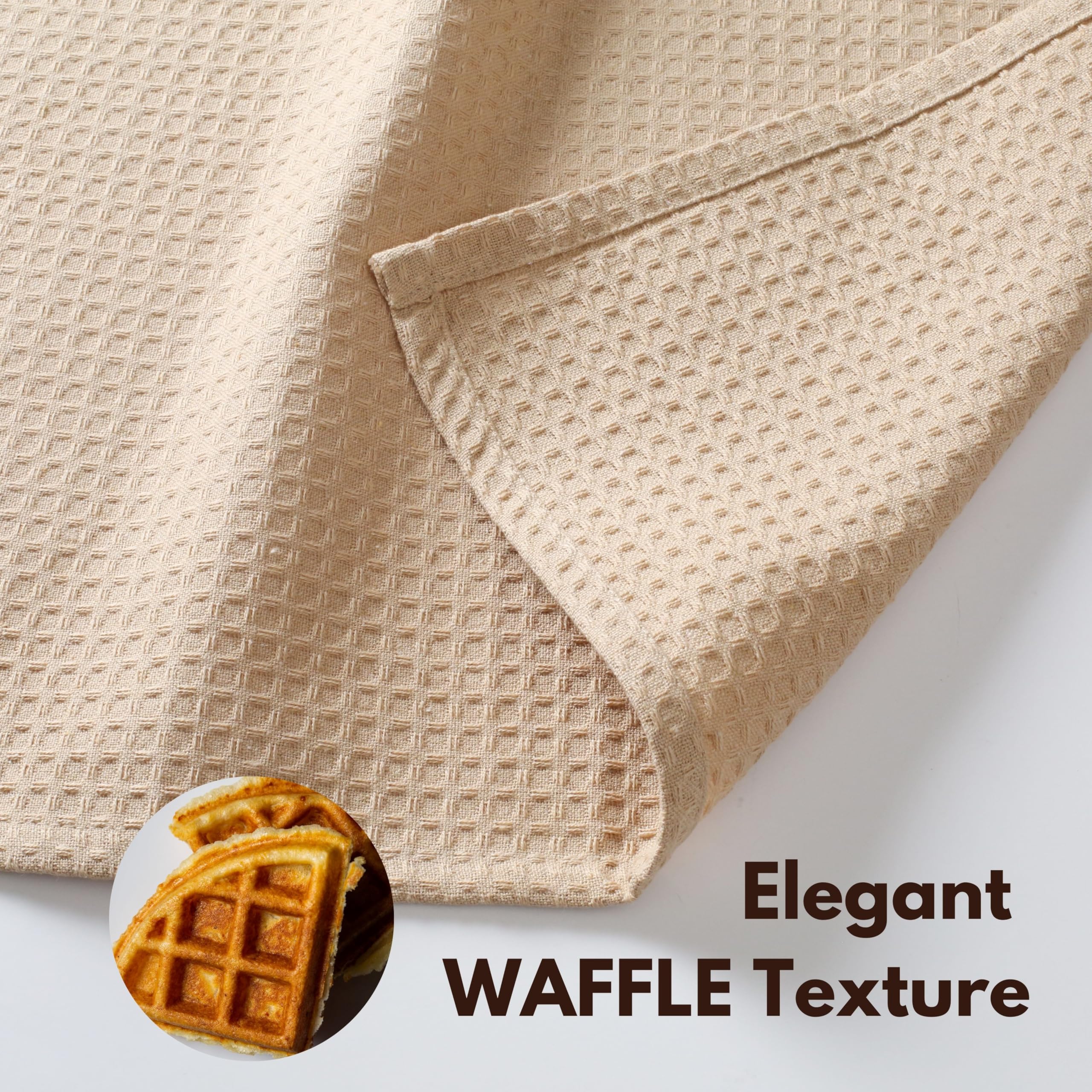 Premium 16x26 Inch Waffle Weave Kitchen Towels - 12-Pack Super Absorbent Cotton Dish Cloths with Hanging Loop | Soft Bar Towels & Washcloths for Cleaning, Drying Dishes & Countertops | Beige Home Essentials
