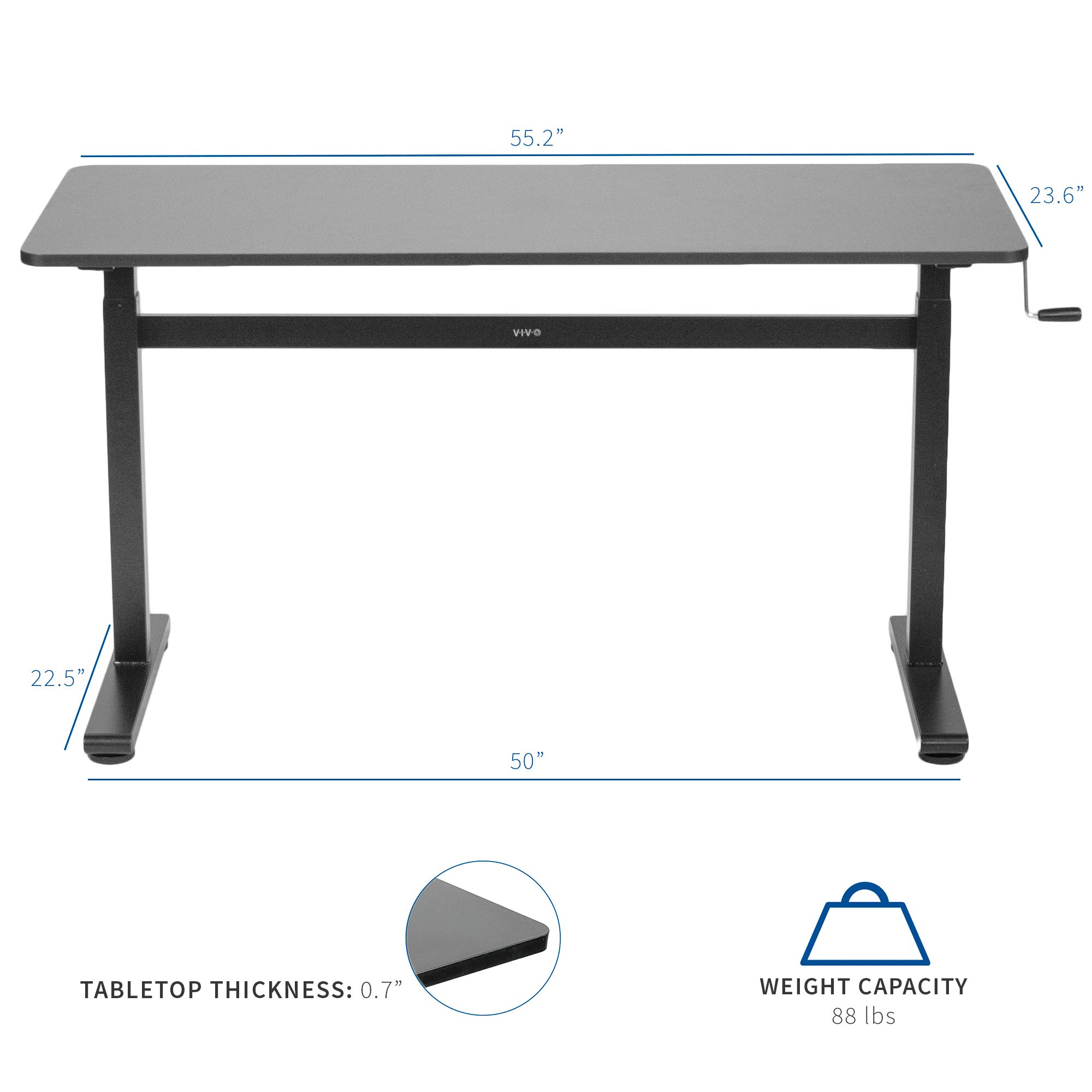VIVO Height Adjustable 140cm x 61cm Standing Desk | Hand Crank Sit Stand Home Office Workstation with Frame & Table Top | Black | DESK-M55TB | Perfect for Small Spaces & Remote Work