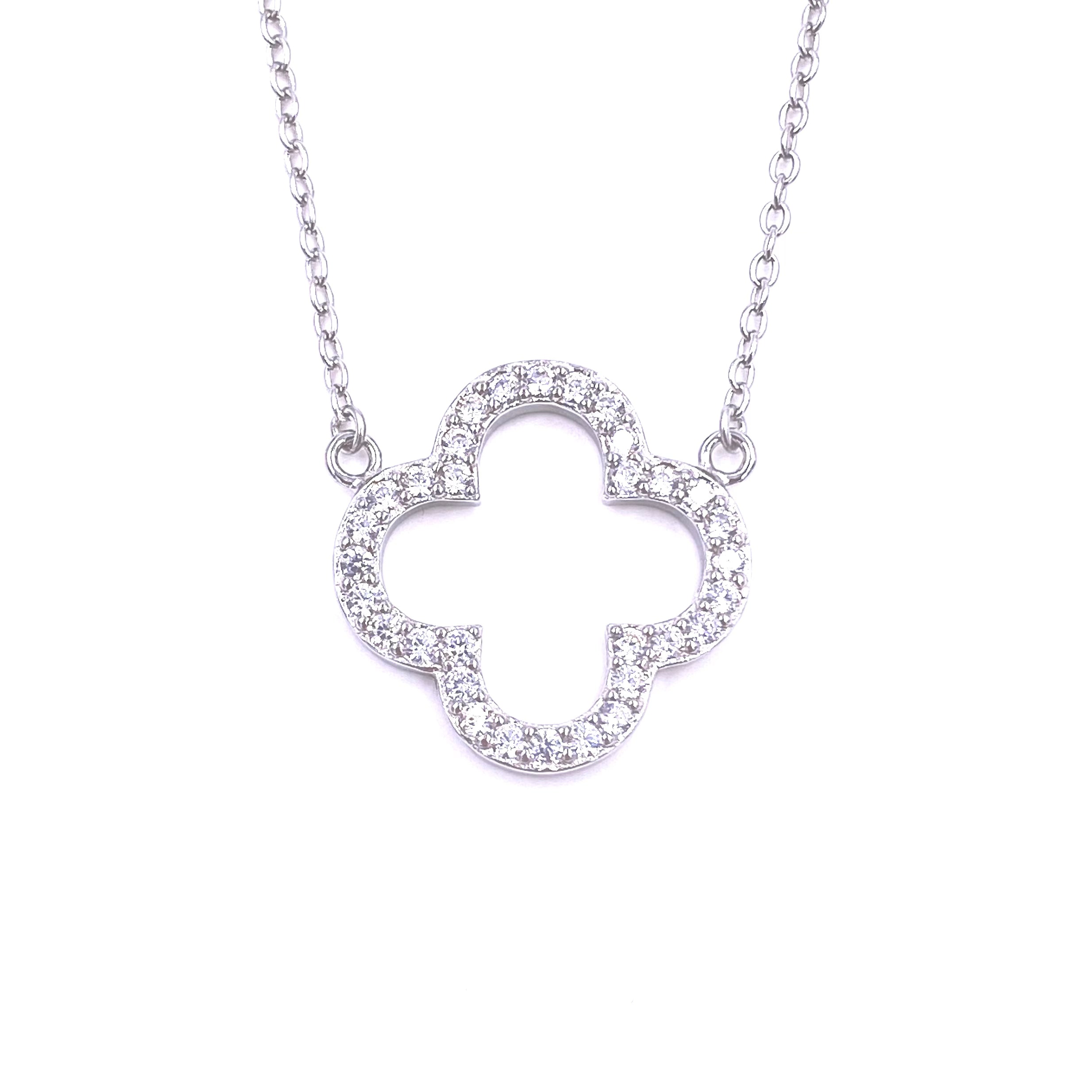 Sterling Silver CZ Open Clover Pendant Necklace for Women - Elegant Irish Clover Jewelry Gift for Birthday, Anniversary & St. Patrick's Day