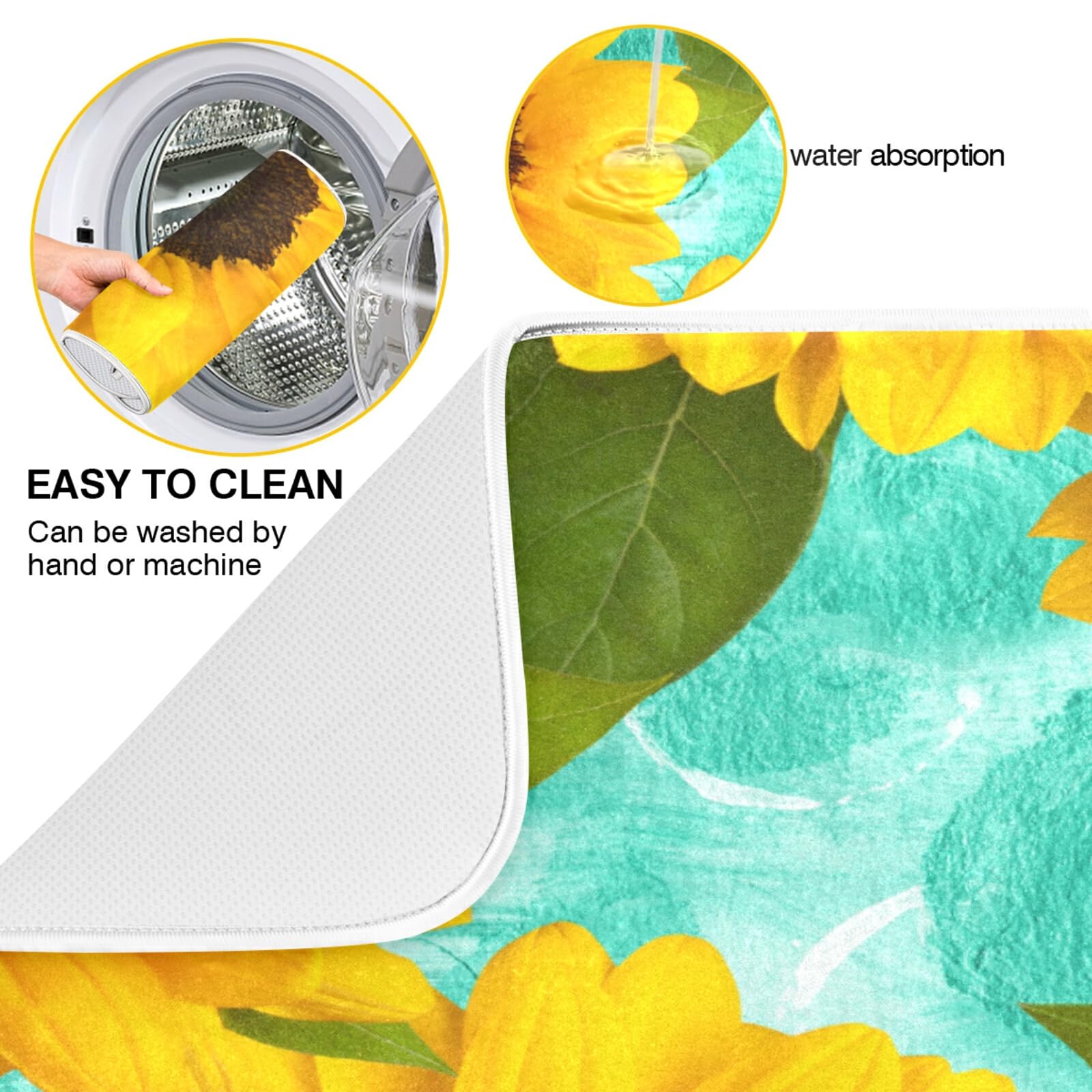 **Floral Dish Drying Mat - Absorbent Microfiber Kitchen Counter Mat, Washable & Quick-Dry Dish Rack Pad (16x18 Inches) - Perfect for Countertops, Sink Areas & Dish Organization**