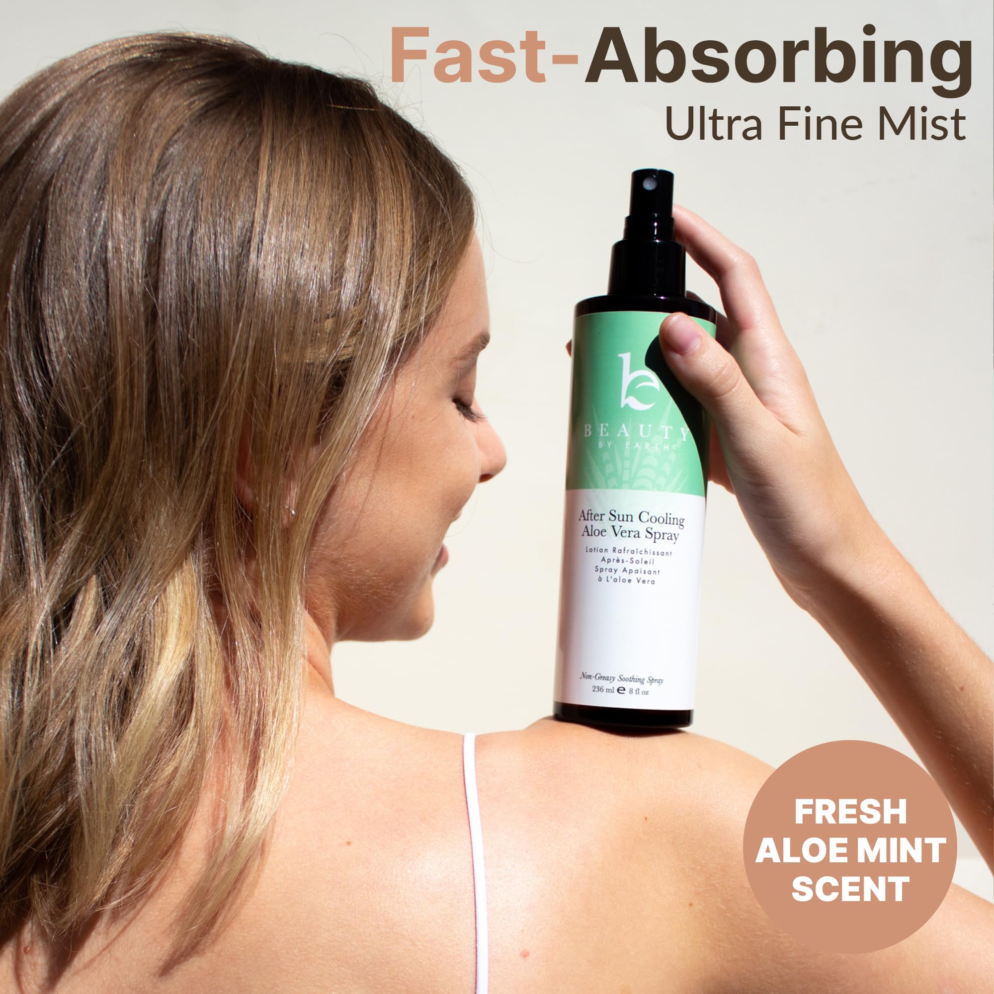 Organic Aloe Vera After Sun Cooling Spray by Beauty by Earth - USA Made, Fast Absorbing Sunburn Relief & Skin Hydration for Body | Perfect for Post-Sun Exposure, Beach Days & Outdoor Activities