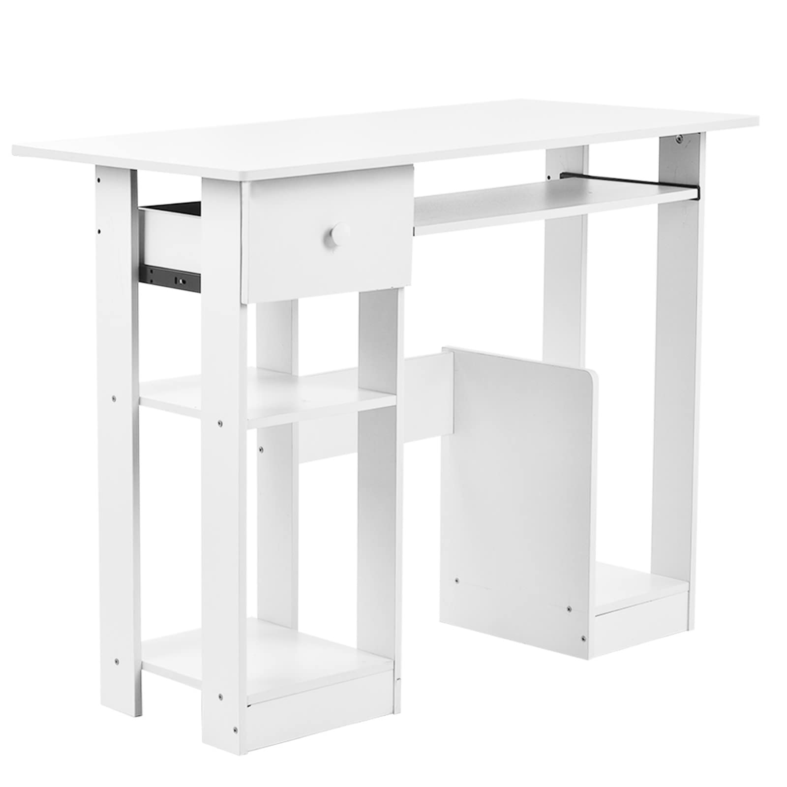 Ergonomic Computer Desk with Keyboard Tray & Storage Drawers - Modern White Workstation for Home Office (90×48×70cm) | Perfect for Remote Work, Gaming Setup & Student Study Space