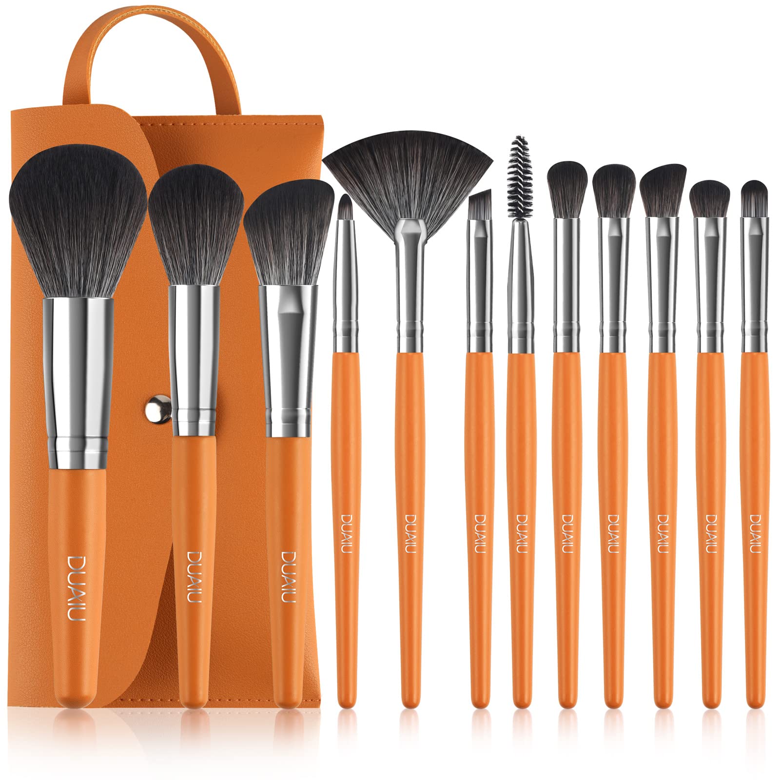 DUAIU 12Pcs Professional Makeup Brush Set - Premium Synthetic Kabuki, Foundation, Blending, Face Powder, Blush, Concealer & Eyeshadow Brushes Kit with Travel Pouch - Perfect for Daily Makeup, Contouring & Professional Makeup Artists