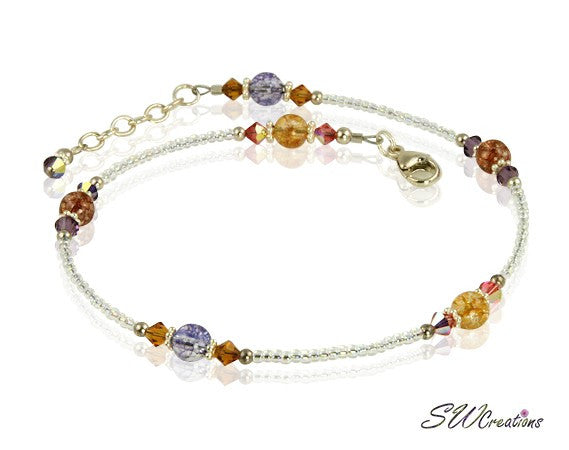 Golden Crackle Crystal Beaded Anklet - Elegant Bohemian Ankle Bracelet for Women | Perfect for Beach, Summer & Festival Outfits