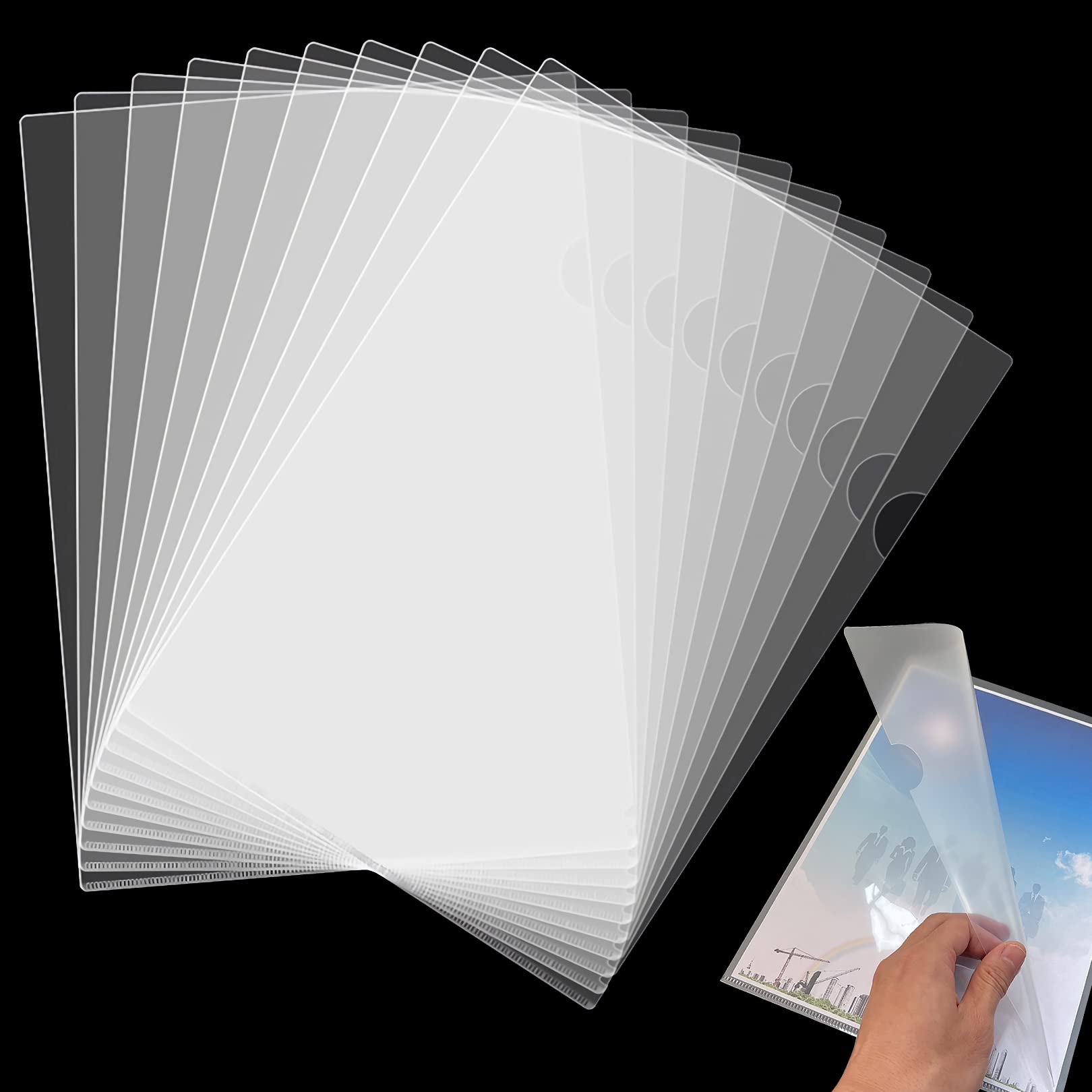 10 Pack Clear Plastic File Folders - Letter Size L-Type Project Pockets with Reinforced Edges | Transparent Document Organizer for Office, School, Home Filing & Classroom Organization (A4 Compatible) - Perfect for Reports, Contracts, Artwork & Important Papers Storage