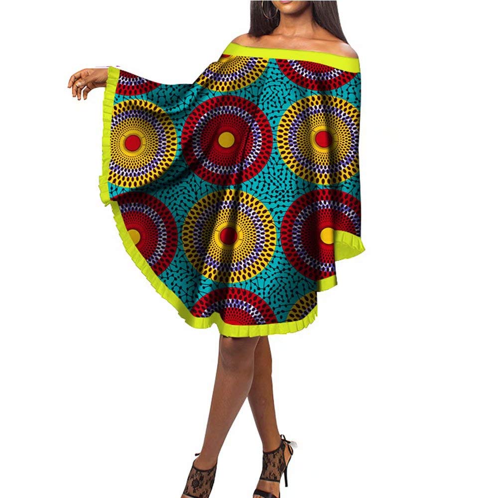 Stylish Women's Off Shoulder African Ankara Poncho Dress - Summer Ruffle Mini Dress for Beach, Vacation & Casual Outings