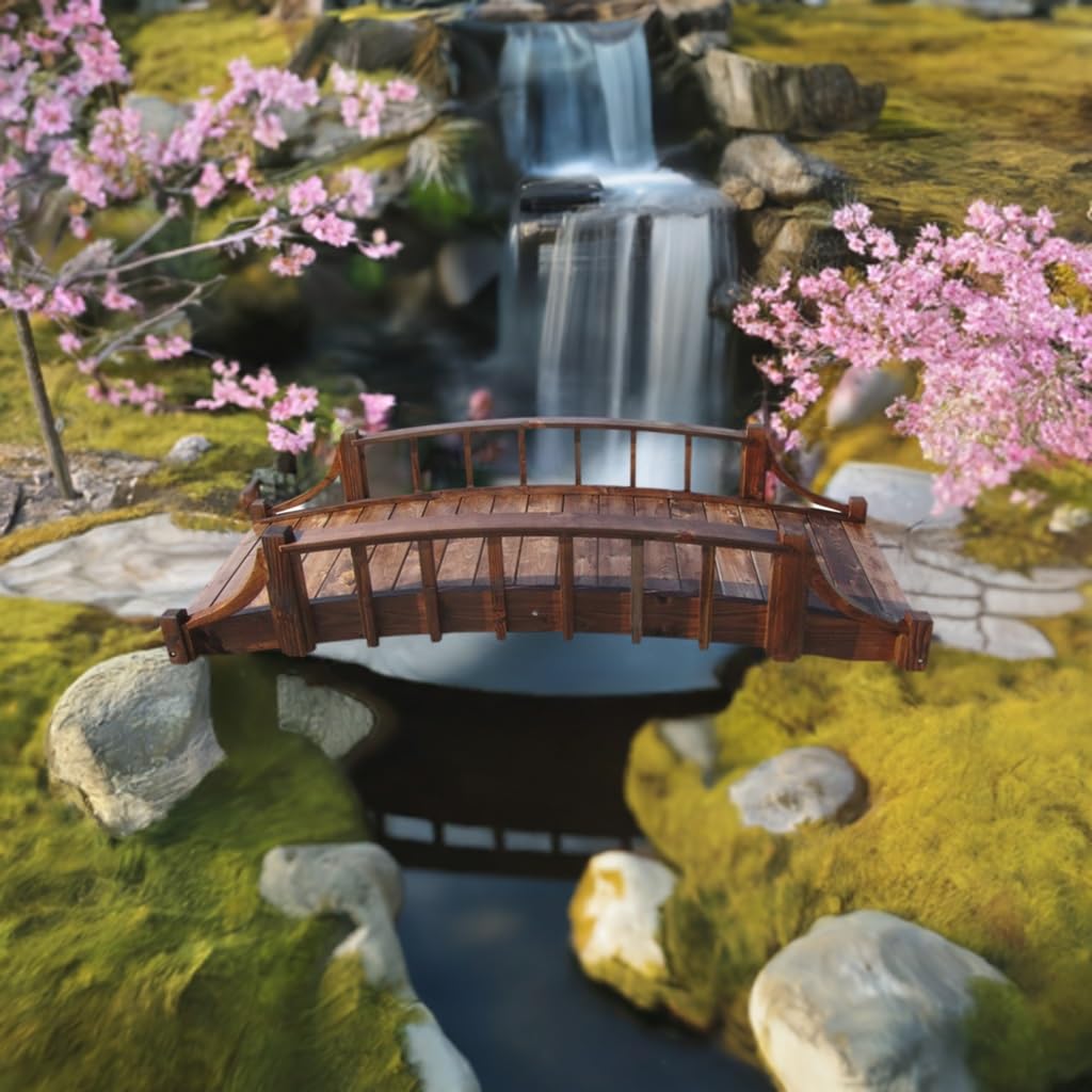 8ft Brown Wooden Garden Bridge for Country Landscaping - Perfect for Backyard, Pond, or Creek Decoration
