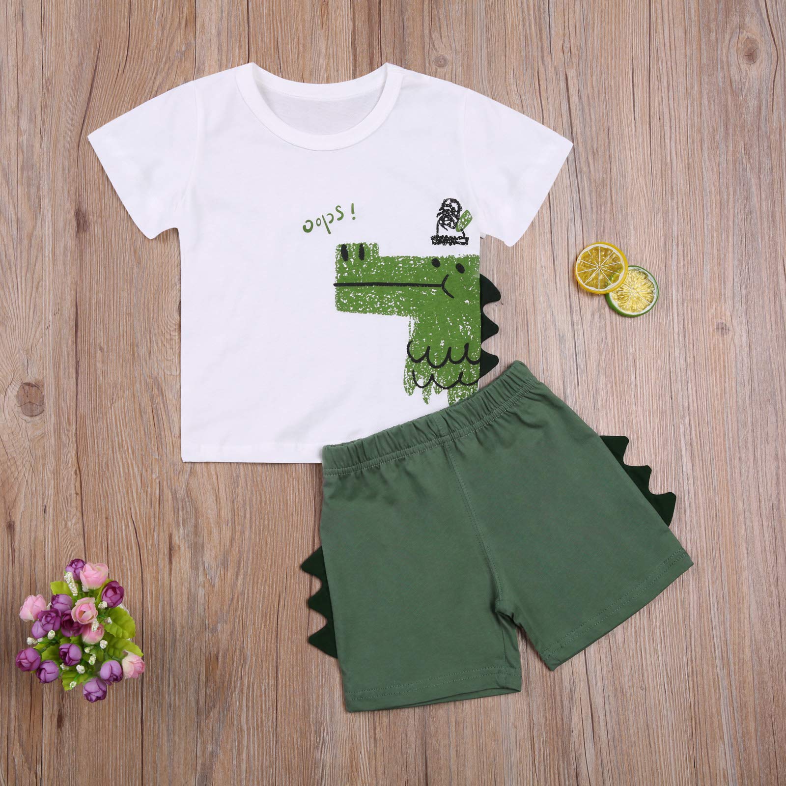 **3D Dinosaur Print Boys' 2-Piece Summer Outfit Set – Toddler Casual Clothes for Playdates & Outdoor Adventures**