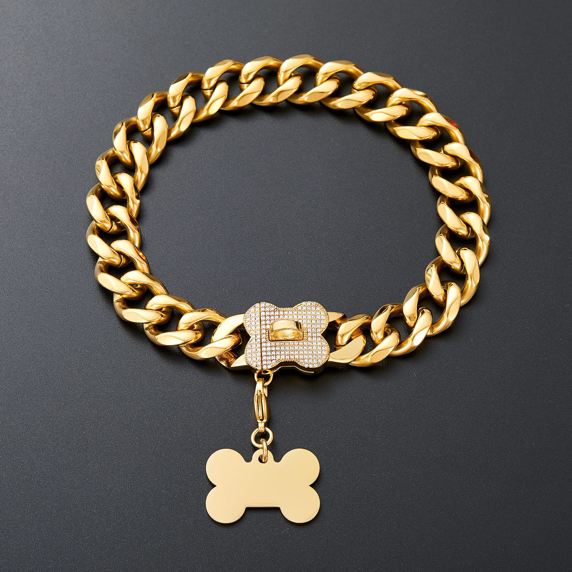 Premium Gold Cuban Link Dog Collar for Medium & Large Breeds - Heavy Duty Chain Collar for Bulldogs, Pitbulls & Outdoor Walking - Perfect for Training, Daily Walks & Fashion Pet Accessories