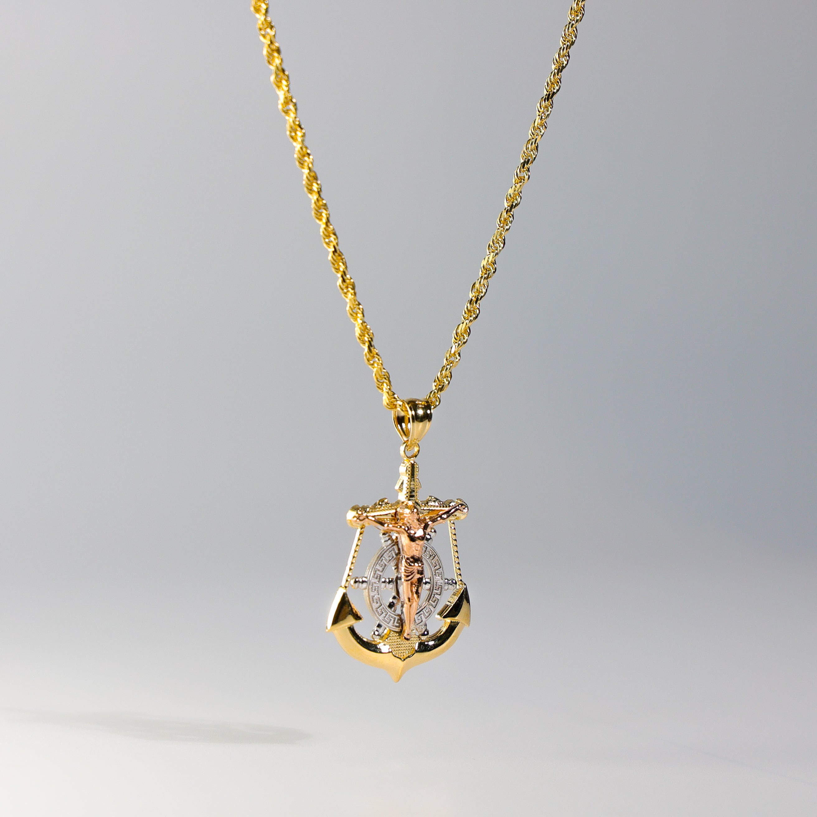 Gold Large Crucifix Anchor Mariner Pendant Necklace - Model 0113 - Perfect for Nautical Gifts, Sailor Jewelry & Christian Faith Accessories