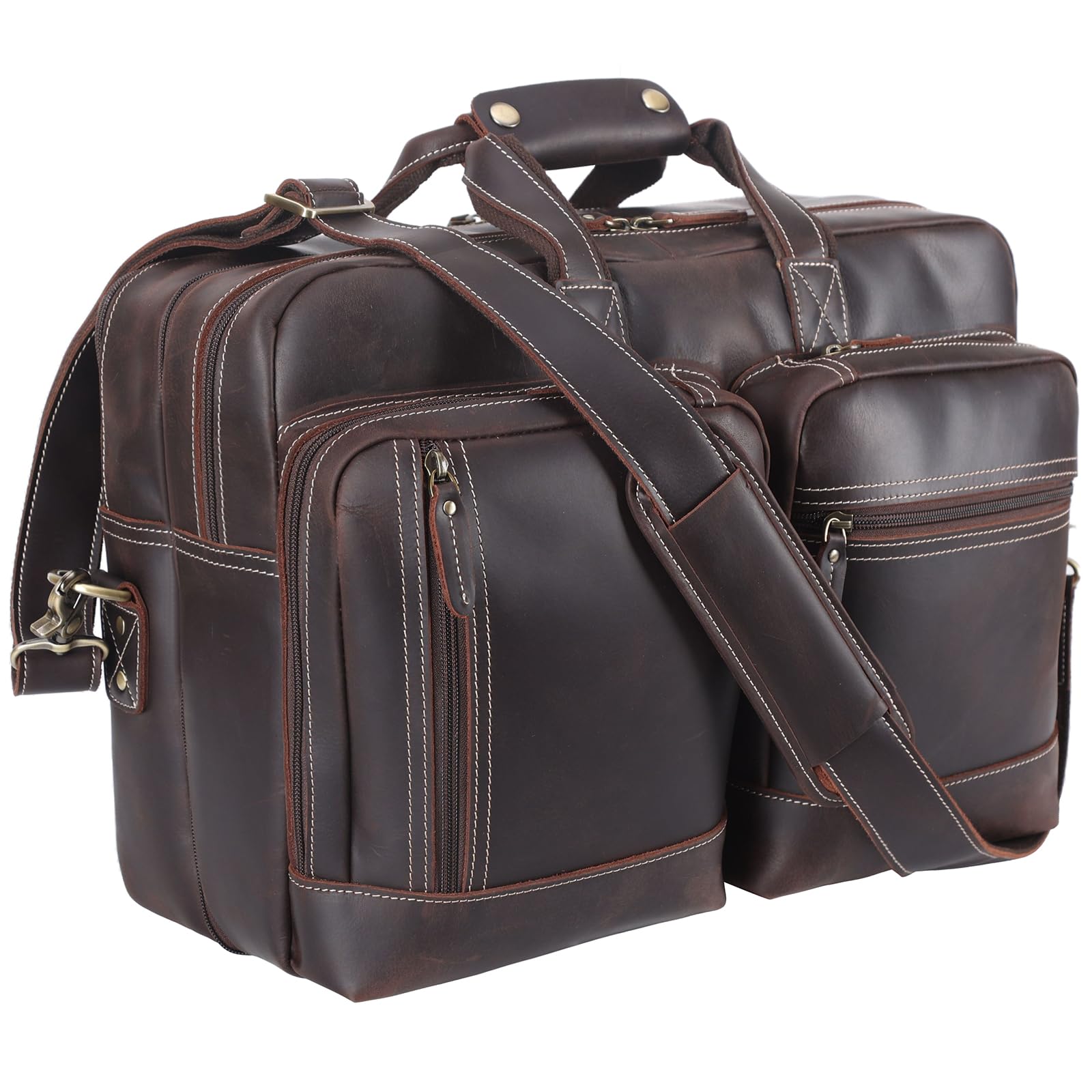 Premium Genuine Leather Briefcase for Men - Expandable 17 Inch Laptop Bag with Shoulder Strap - Business Travel Attache Case & Work Commuter Bag - Ideal for Office Professionals and Business Trips