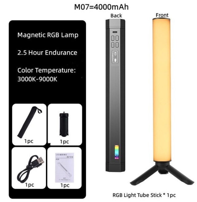 RGB LED Video Light Wand - 4000mAh Rechargeable Battery, 1000 Lumens, 3200K-9000K Adjustable Color Temperature with APP Remote Control - Perfect for Photography, Videography, YouTube & TikTok Content Creation