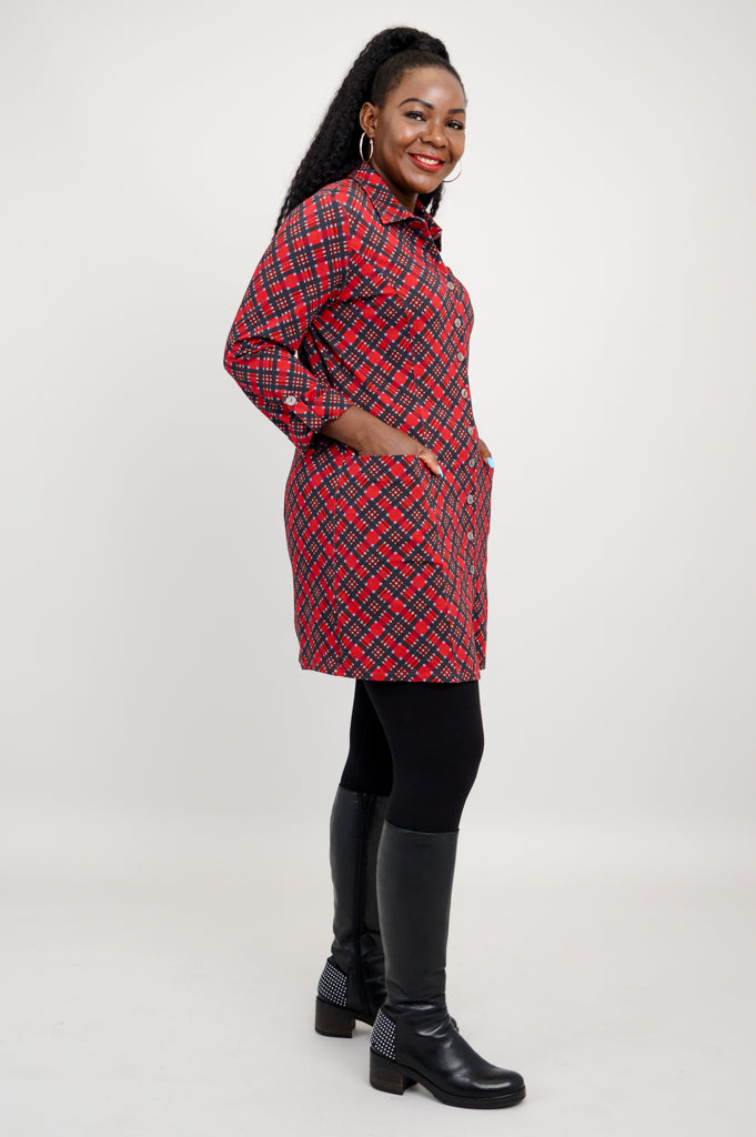 Charlie Tunic - Cherry Plaid Bamboo Top | Women's Comfortable Casual Shirt | Perfect for Office Wear & Weekend Outfits