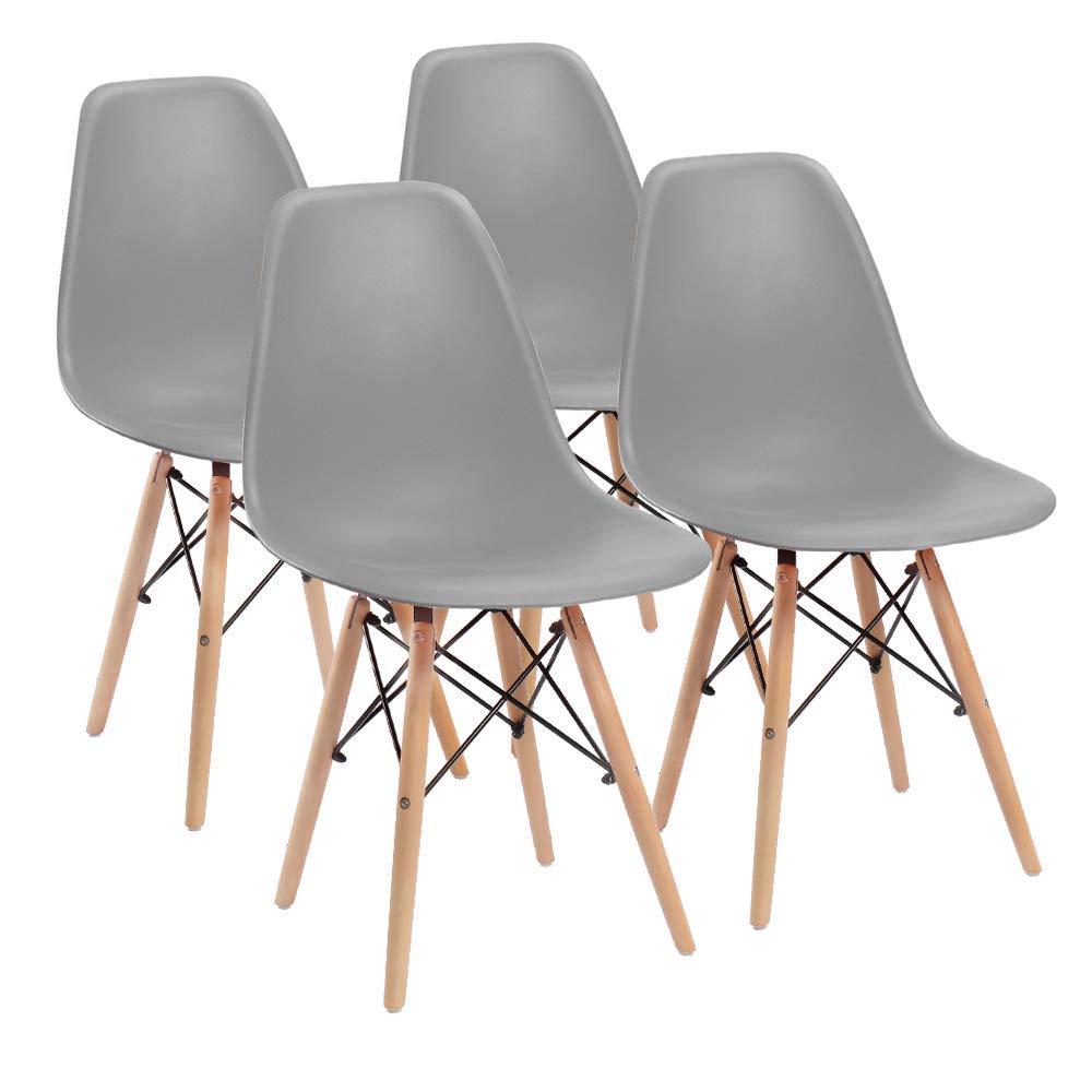 Furmax Mid Century Modern DSW Dining Chairs - Set of 4 Pre-Assembled Plastic Shell Chairs for Kitchen, Dining Room, Bedroom & Living Room - Comfortable Lounge Side Chairs (Gray) | Perfect for Home Decor, Restaurant Seating & Office Waiting Areas
