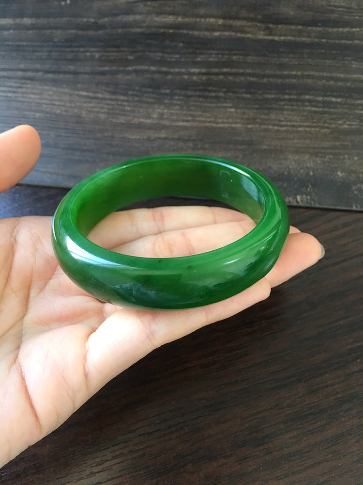 Natural Jade Bangle Bracelet - 57.3mm Inner Diameter Nephrite Jade Bangle (NBE009) - Perfect for Meditation, Yoga & Spiritual Healing Jewelry