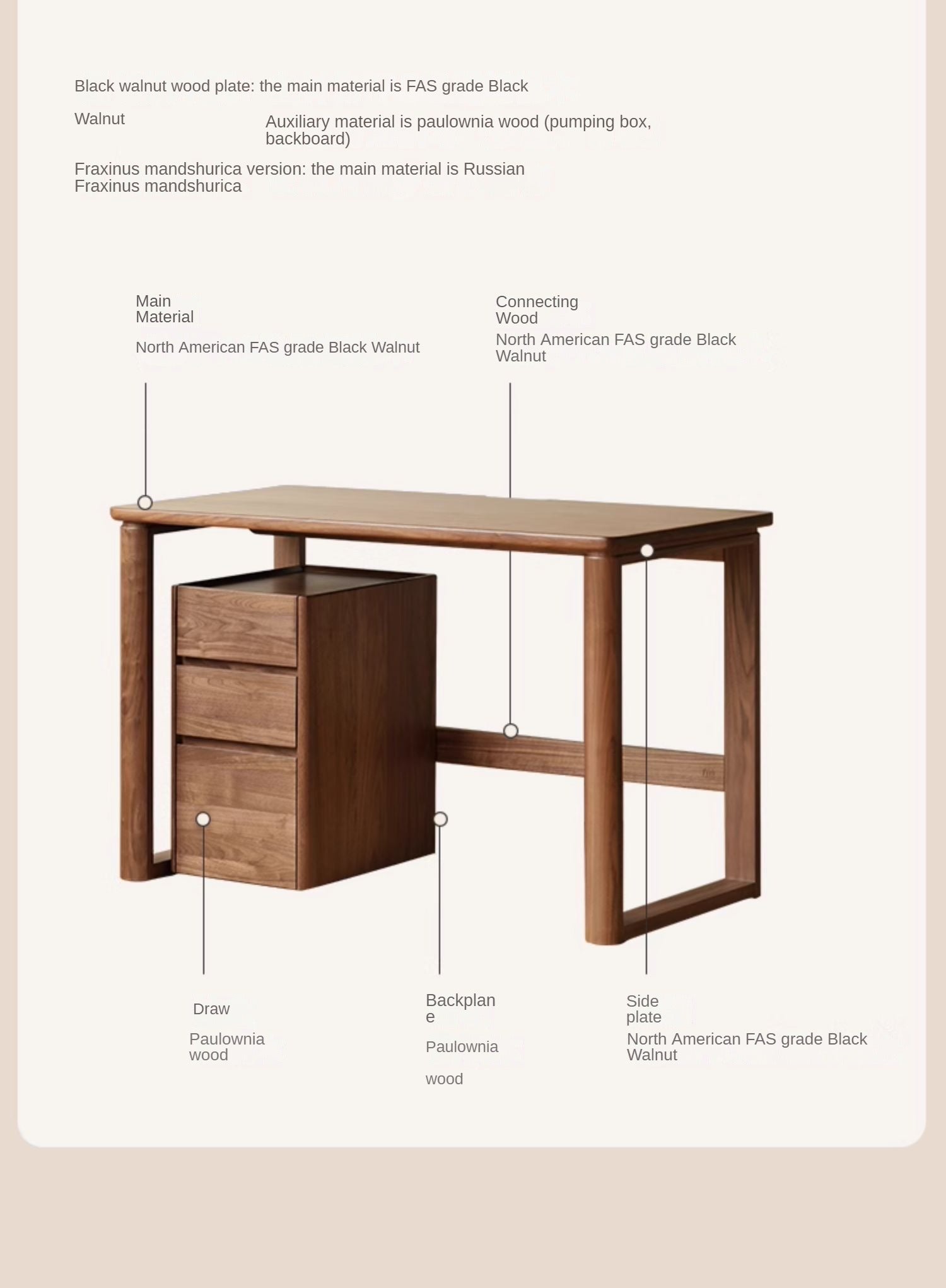 Premium Black Walnut & Ash Solid Wood Study Desk - Handcrafted Writing Table for Home Office, Library, or Dorm Room - Ergonomic Design for Work & Study