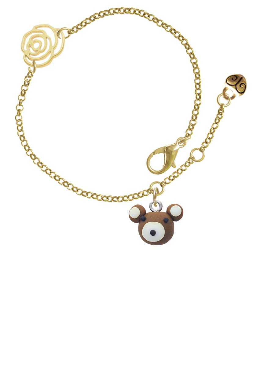 Delight Jewelry Fimo Clay Teddy Bear Charm Bracelet - Gold-tone Rose Link with 6.25