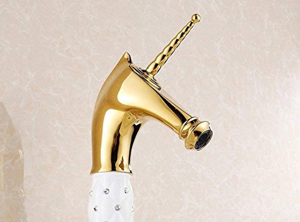 Modern Brass Gold-Plated Basin Mixer Tap - Hot & Cold Water Copper Faucet with Diamond Design for Bathroom & Kitchen Sink - Elegant & Durable Fixture for Home & Commercial Use