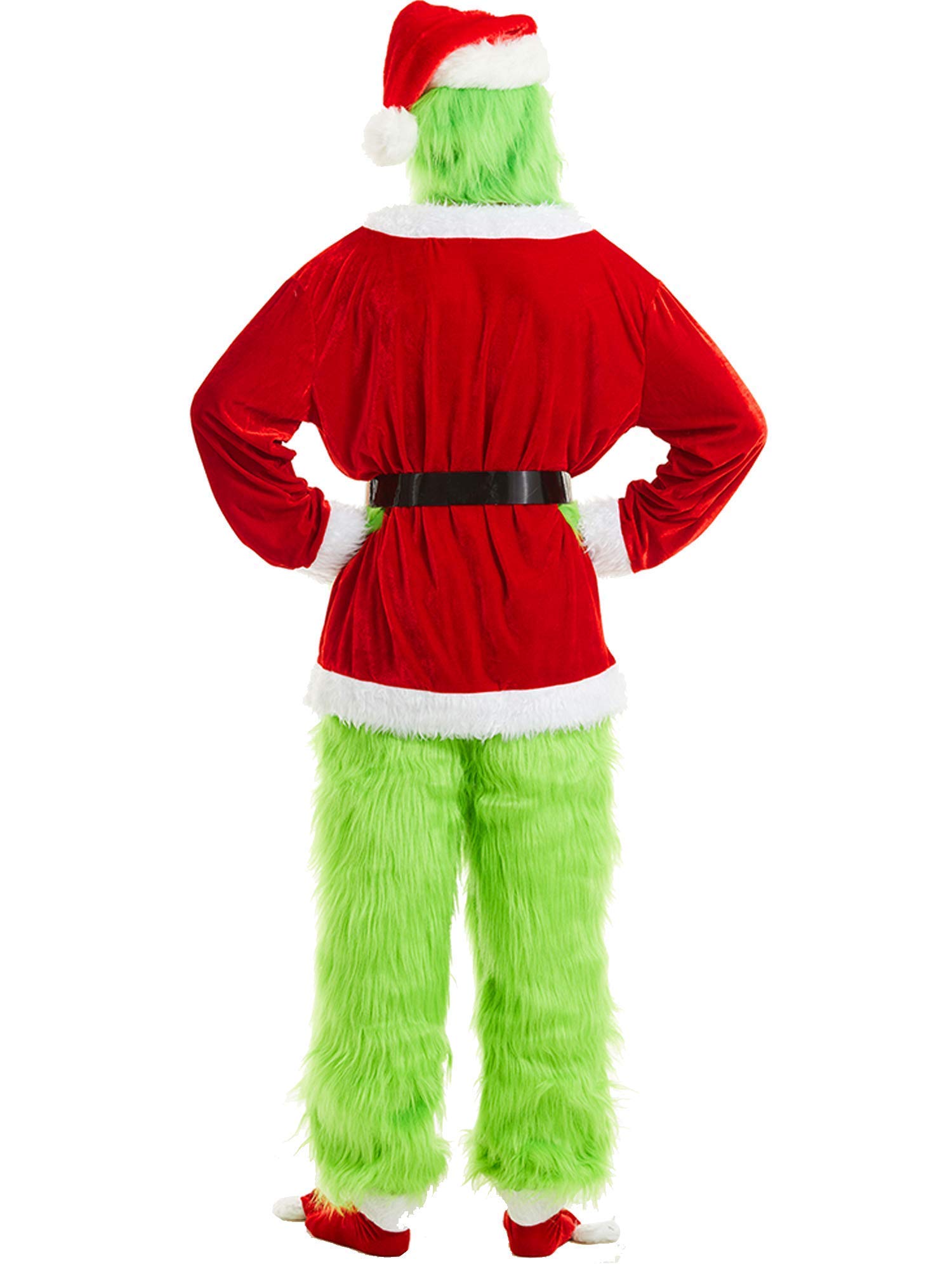 Deluxe 7-Piece Green Christmas Monster Santa Costume Set with Mask - Funny Adult Cosplay Outfit for Halloween, Christmas Parties & Themed Events
