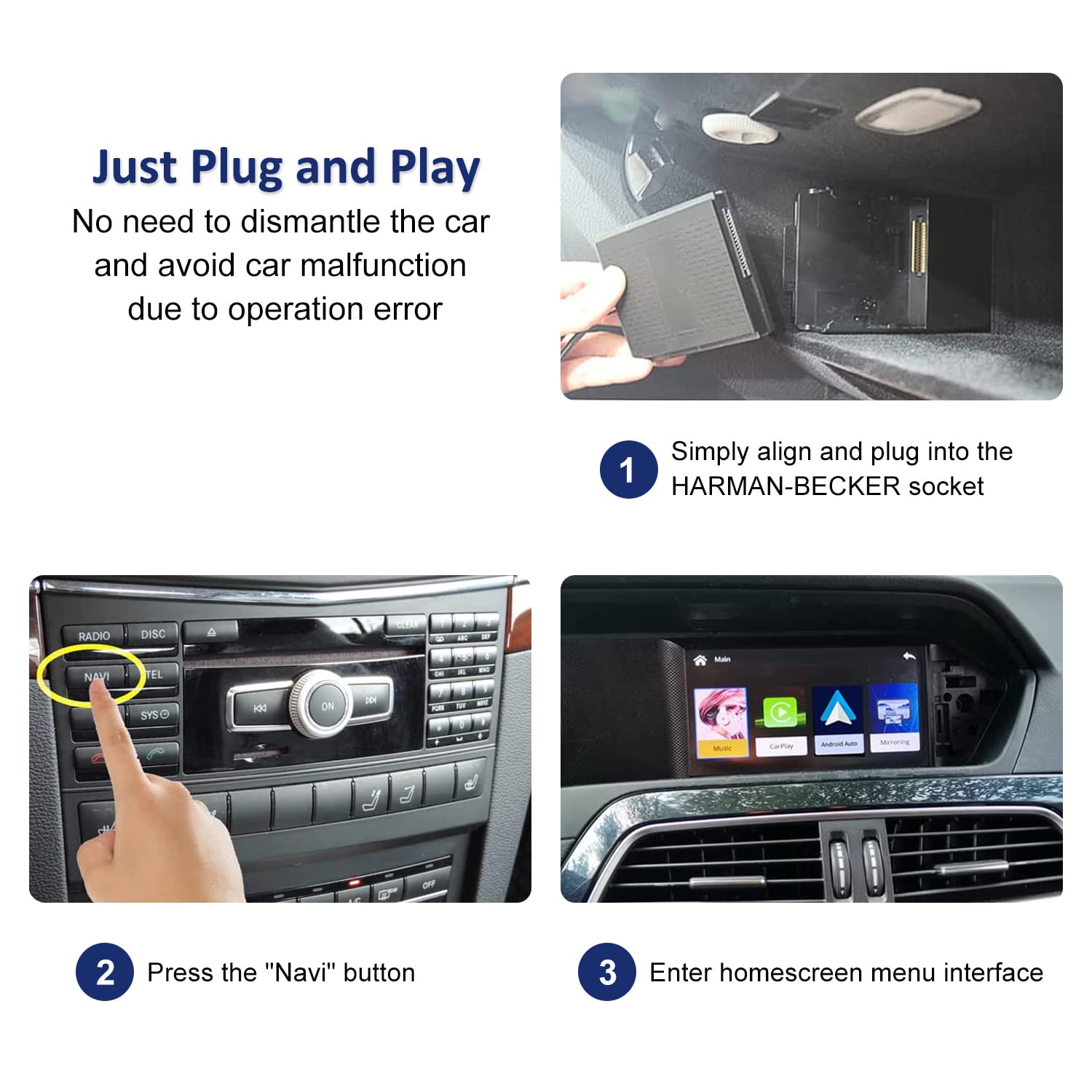 Road Top Wireless CarPlay & Android Auto Adapter for Mercedes Benz A/B/C/E/CLA/GLA/GLK/ML/SLD 2012-2015 with NTG4.5 System - Bluetooth, Navigation, Mirror Link, Siri Support - Perfect for Hands-Free Driving & Seamless Smartphone Integration