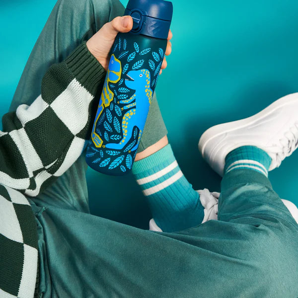Ion8 Slim 500ml Leak Proof Water Bottle with Dinosaur Design - Perfect for School, Gym, Hiking & Outdoor Activities