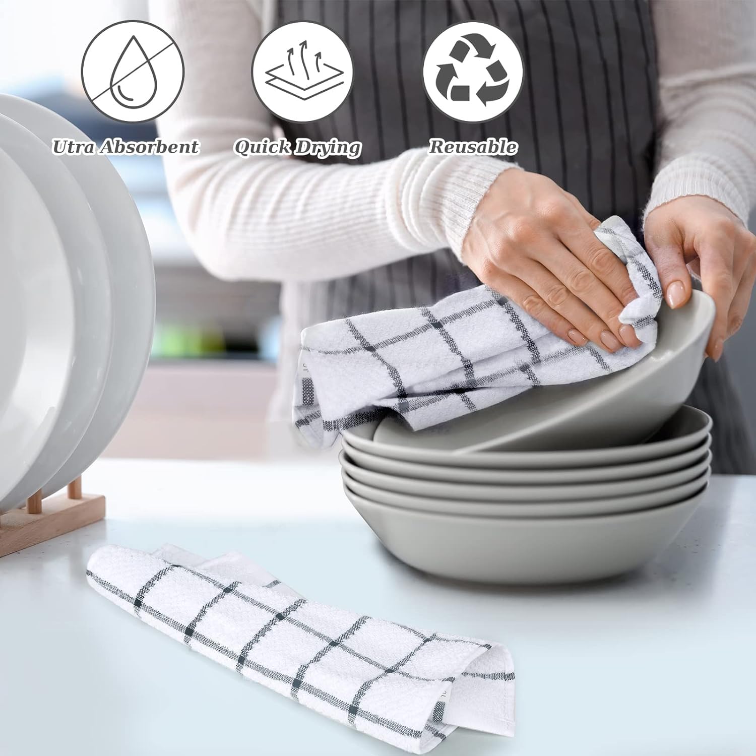 Heat Resistant Oven Mitts & Pot Holders Set - 500°F Safe Kitchen Mitts with Dish Towels & Dishcloths, 6-Piece Turquoise Set for Baking, Cooking & Grilling - Includes Hanging Loop for Easy Storage