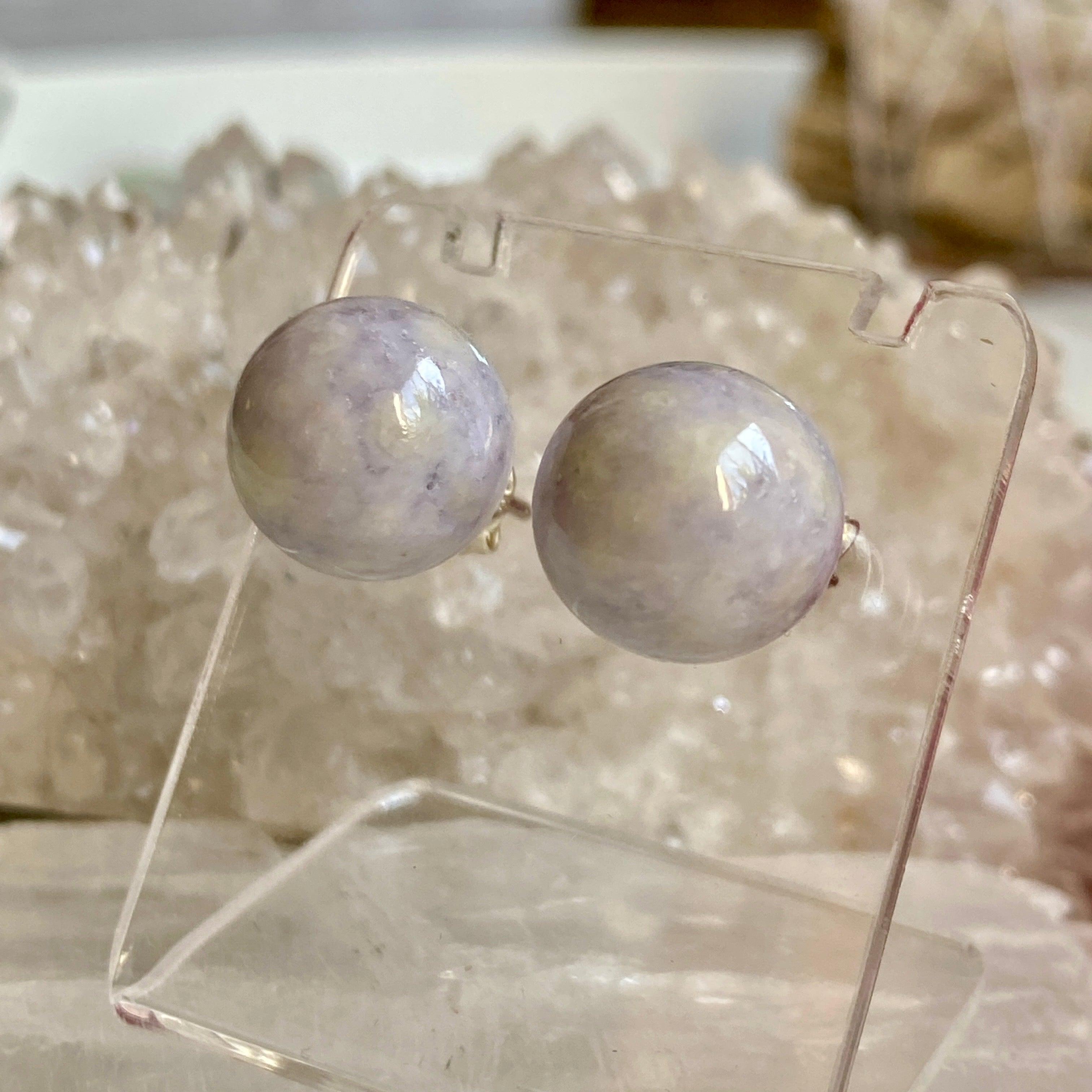 Lavender Jadeite Ball Stud Earrings - Natural Stone Jewelry for Women, Elegant Dangle Earrings for Daily Wear & Special Occasions