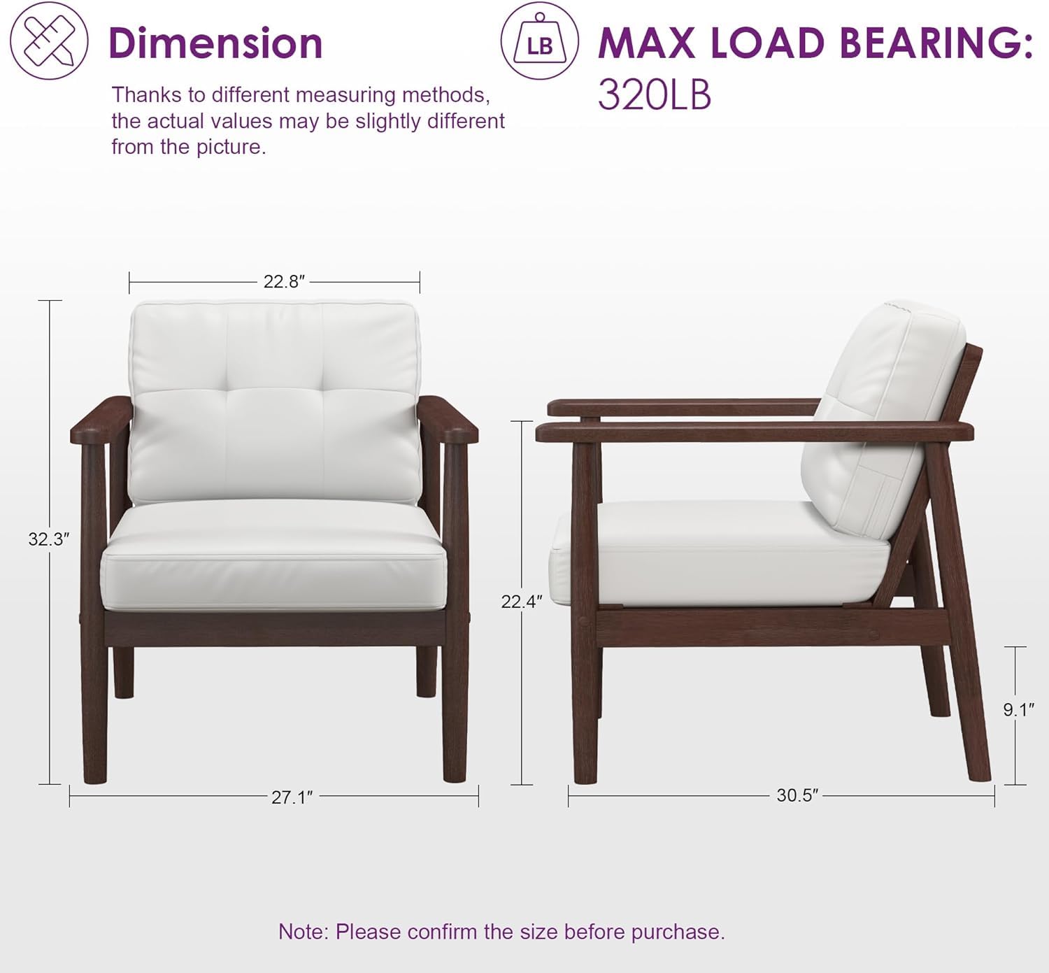 TYBOATLE White Faux Leather Accent Chair - Mid Century Modern Armchair with Solid Wood Frame - Stylish Living Room, Office & Waiting Room Seating - Perfect for Home Decor, Lounge Areas & Reception Spaces