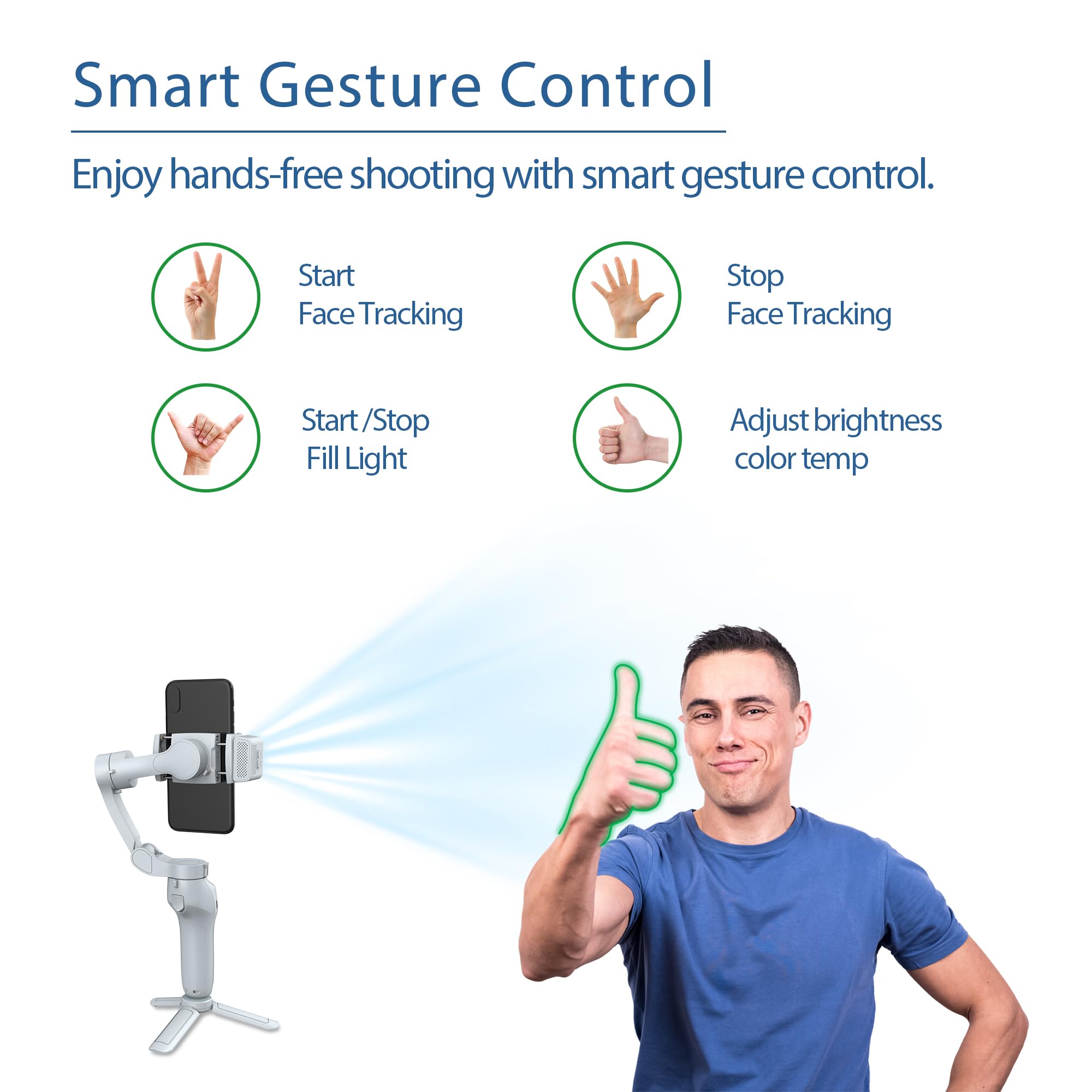 3-Axis Magnetic AI Smartphone Gimbal Stabilizer with Fill Light - Active Tracker for Android & iPhone - Perfect for TikTok, YouTube Vlogging, Video Recording & Content Creation