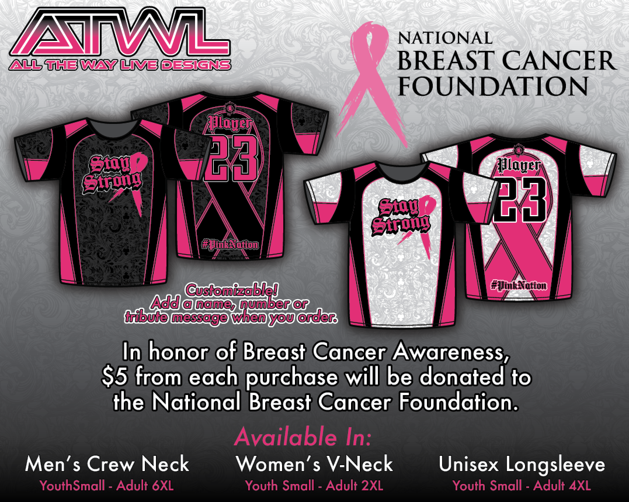 Stay Strong Men's Full Dye Long Sleeve Jersey - Cancer Awareness Shirt for Support & Solidarity - Perfect for Fundraisers, Walks, and Awareness Events