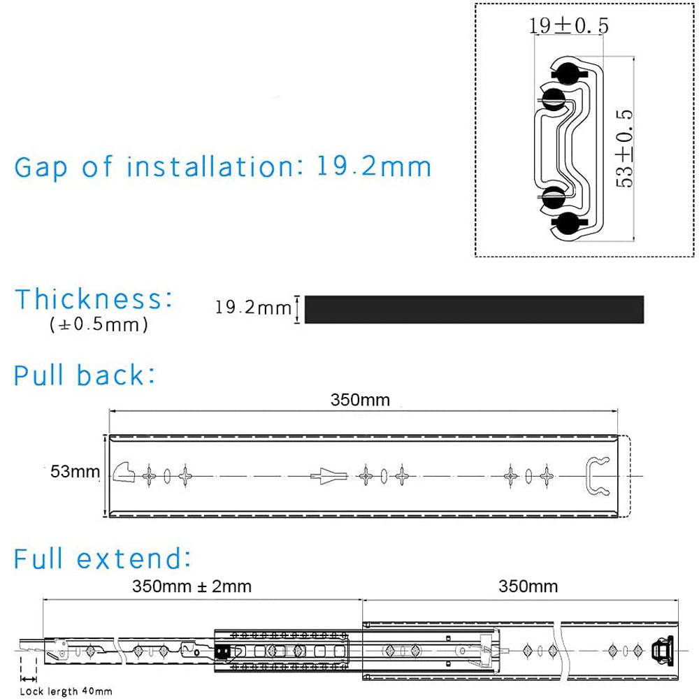 14 Inch Heavy Duty Drawer Slides 150KG Capacity - Locking Ball Bearing Drawer Rails for Kitchen Cabinets, Office Furniture & Workshop Storage