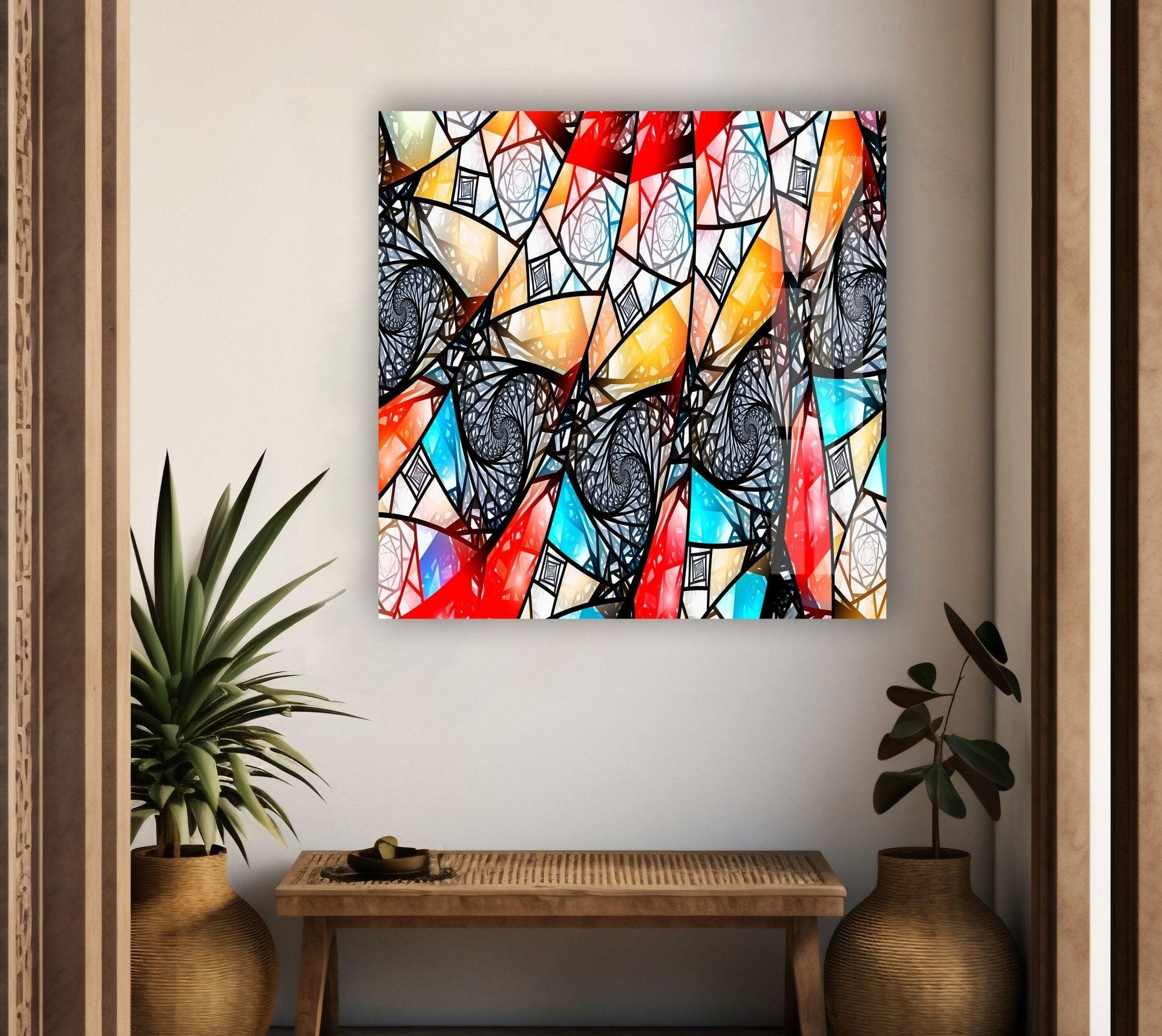 Handmade Asymmetric Mosaic Glass Wall Art - Modern Abstract Home Decor for Living Room, Bedroom & Office
