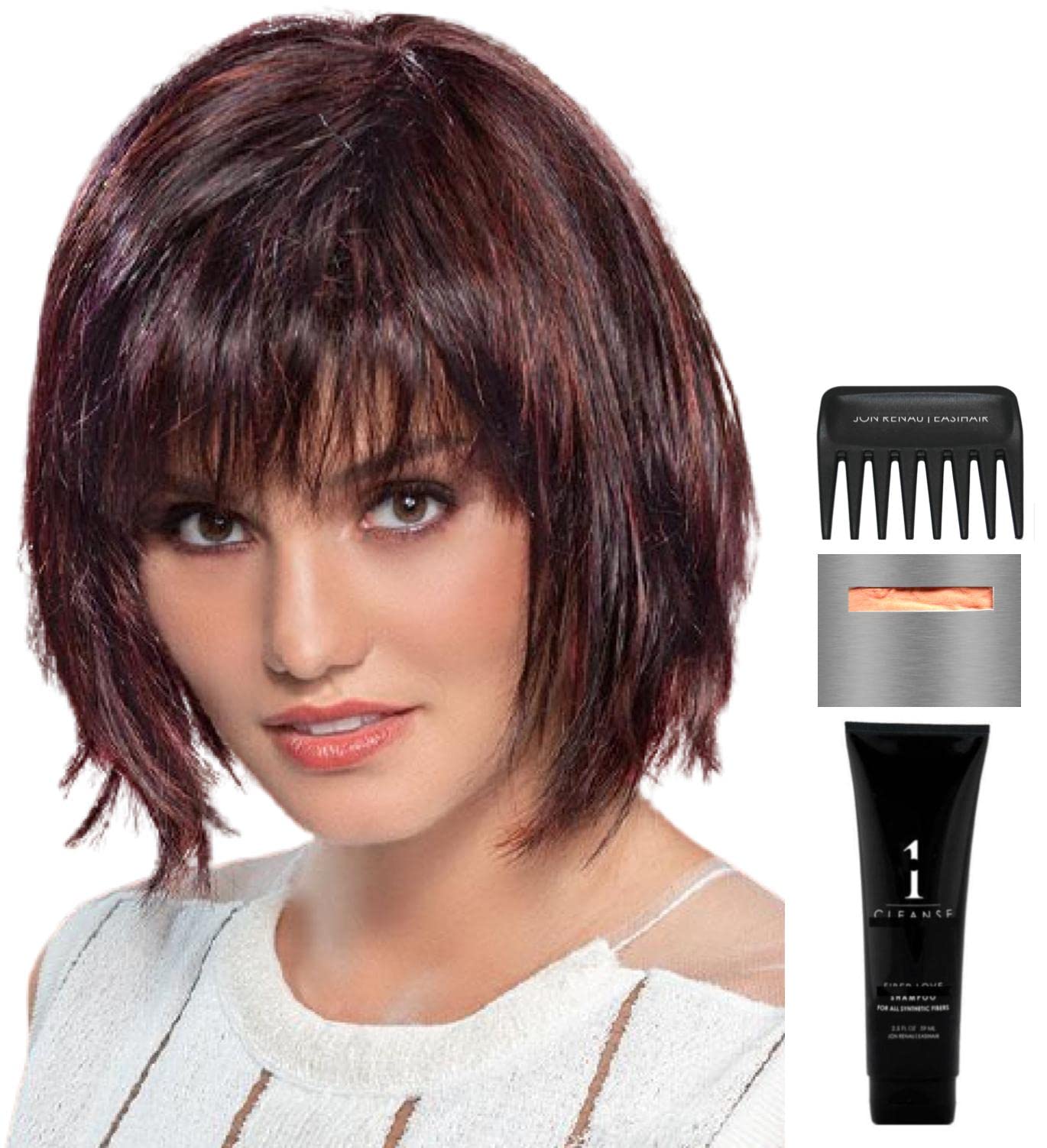 Ellen Wille Change Wig Bundle - 5 Piece Set with Dark Chocolate Mix Wig, Christy's Wigs Q&A Booklet, 2oz Travel Size Wig Shampoo, Wig Cap & Wide Tooth Comb | Perfect for Costumes, Cosplay & Everyday Wear