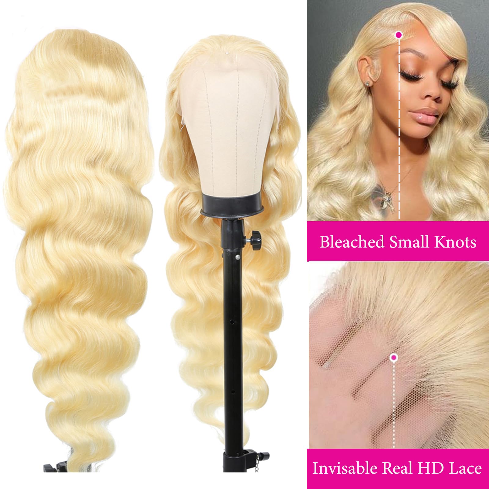 30 Inch 613 Blonde Lace Front Wig - 13x6 HD Lace Human Hair Wig with Pre-Plucked Hairline & Baby Hair - 200% Density Body Wave Glueless Wig for Daily Wear, Cosplay & Special Occasions