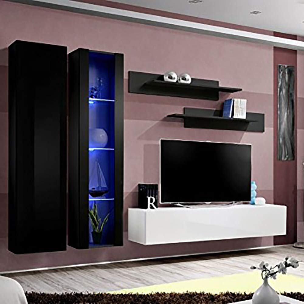 Modern Floating TV Stand with Storage & LED Lights - Wall-Mounted Entertainment Center for Bedroom & Living Room - A4 30TV Console with Shelves in Black/White - Perfect for Small Spaces & Home Theater Setup
