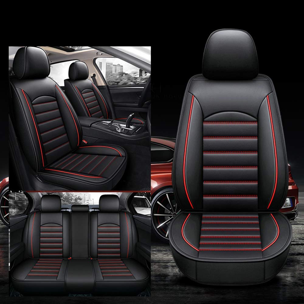 Premium Leather Car Seat Covers - Universal Fit for Mazda, Toyota, Chrysler, Honda, Chevy, Ford & Nissan - Full Set in Black/Red - Perfect for Daily Commuting & Road Trips